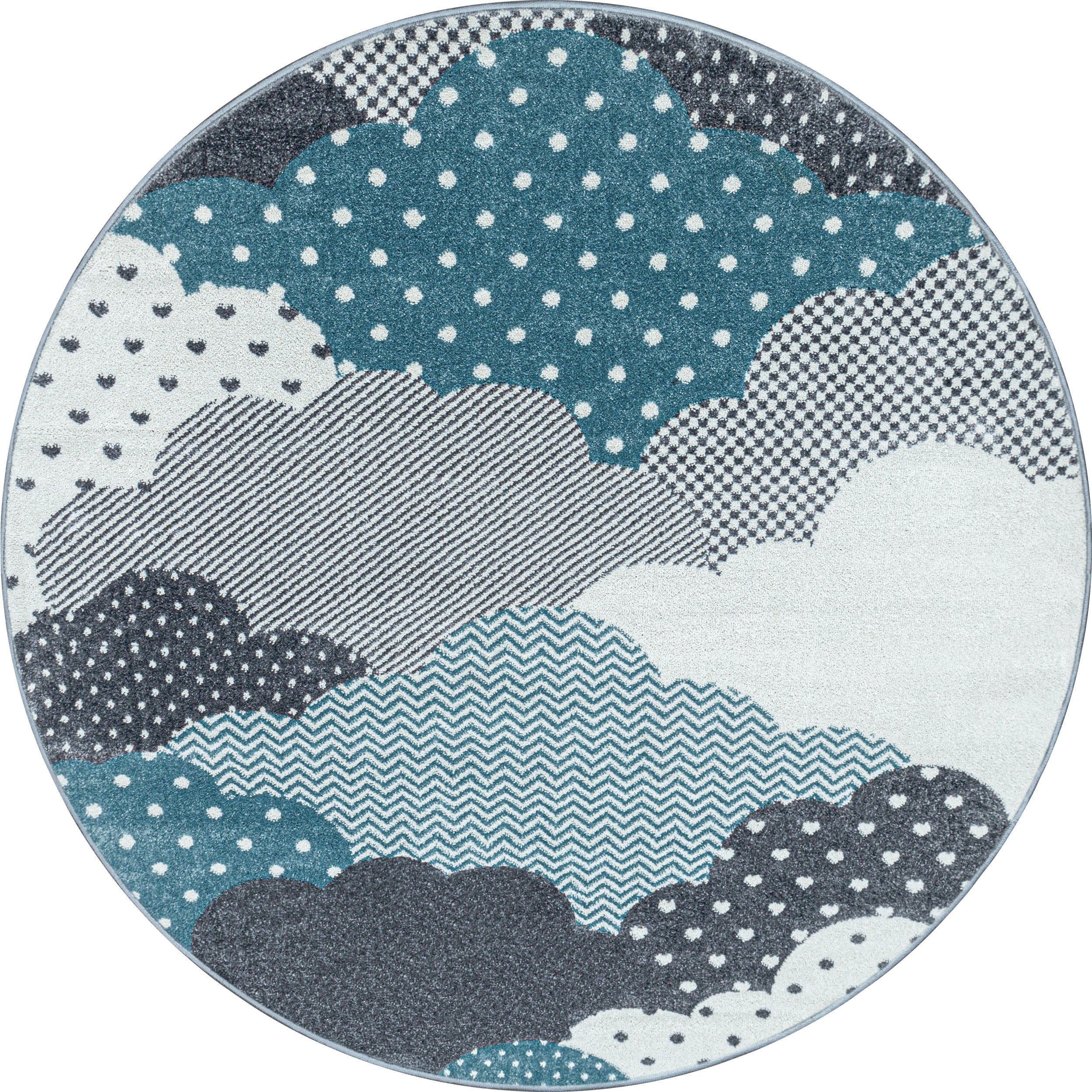 Kinderteppich Kurzflor Wolken Mehrfarbig Soft Kinderzimmer Babyzimmer Grau Blau