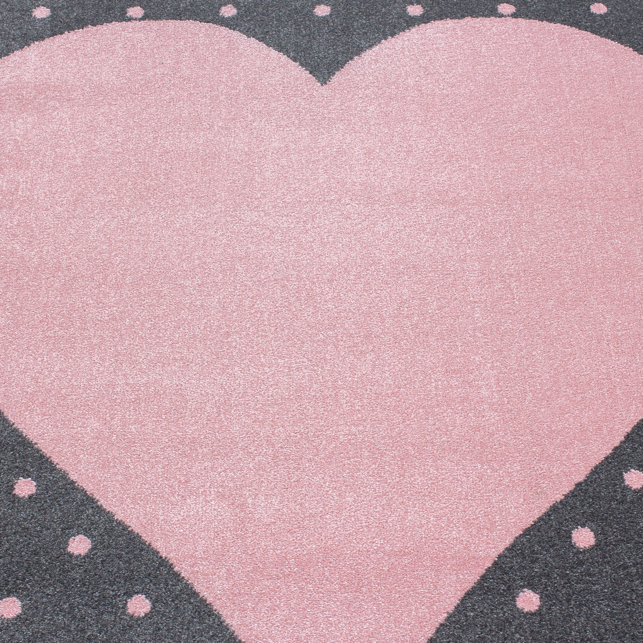 Kurzflor Kinderteppich Herz Design Soft Wohnteppich Kinderzimmer Farbe Grau Pink