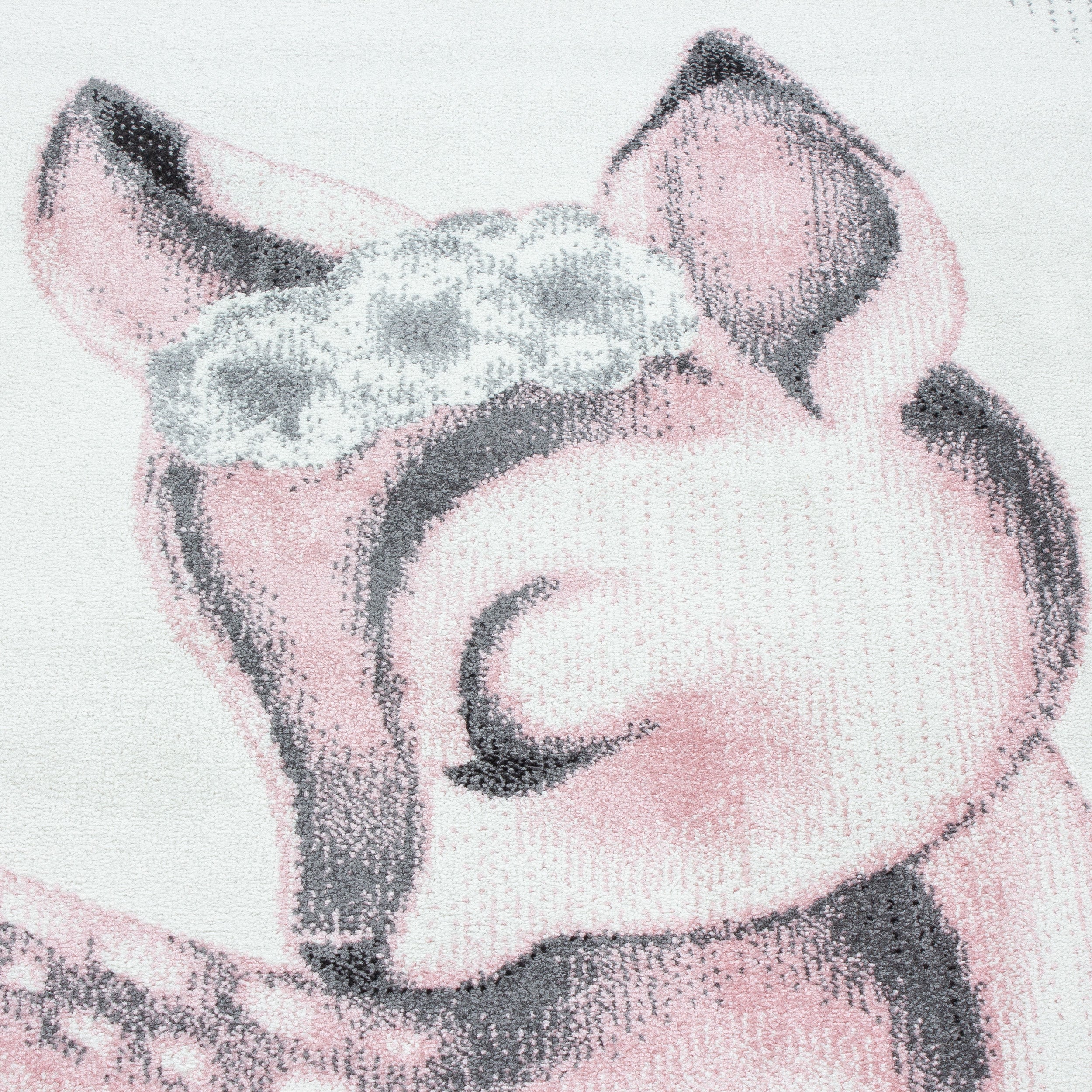 Kurzflor Kinderteppich Rehkitz Bambi Kinderzimmer Teppich Pink Weiss Meliert