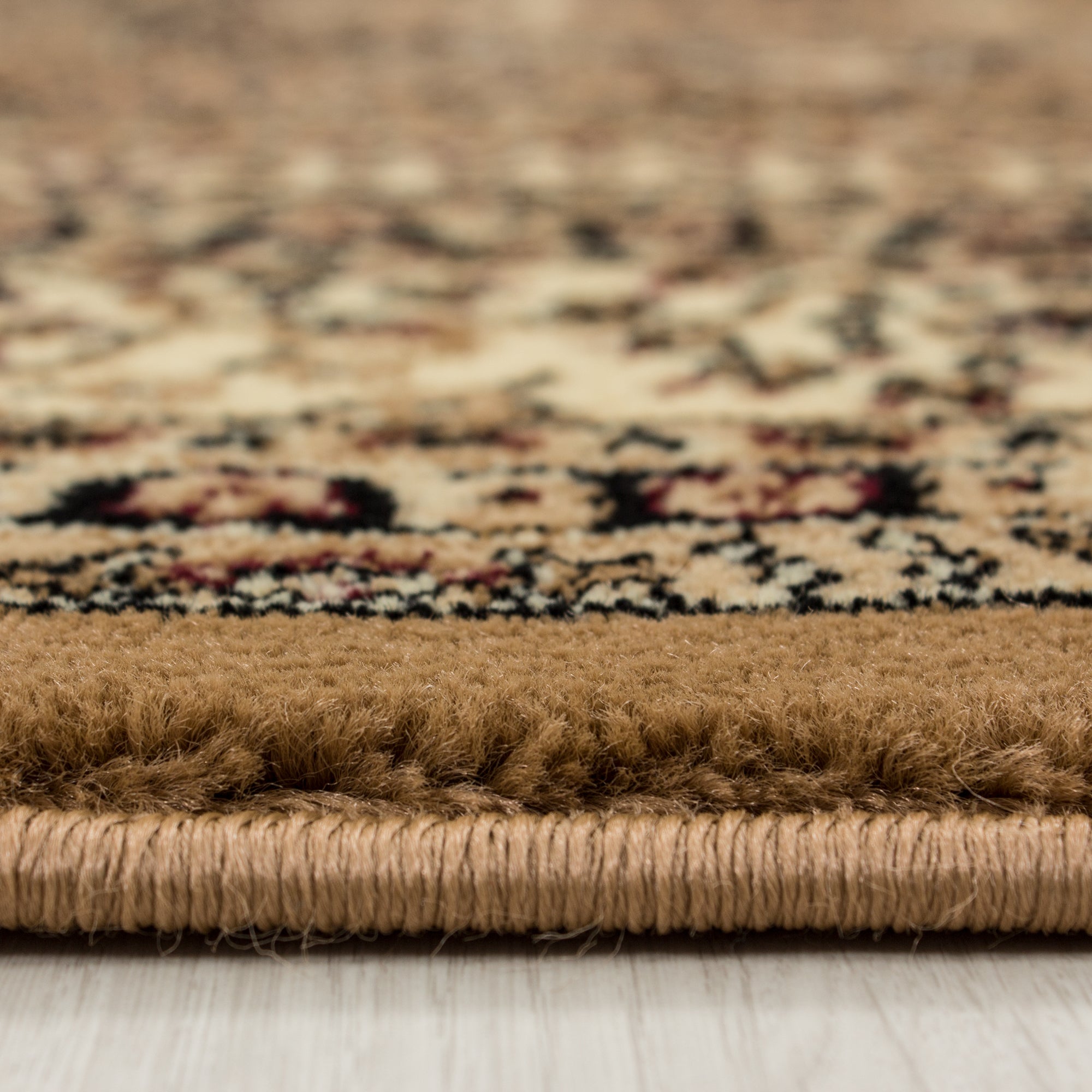 Orient Teppich Bordüre Design Traditionelles Muster Farbe Beige Wohnteppich