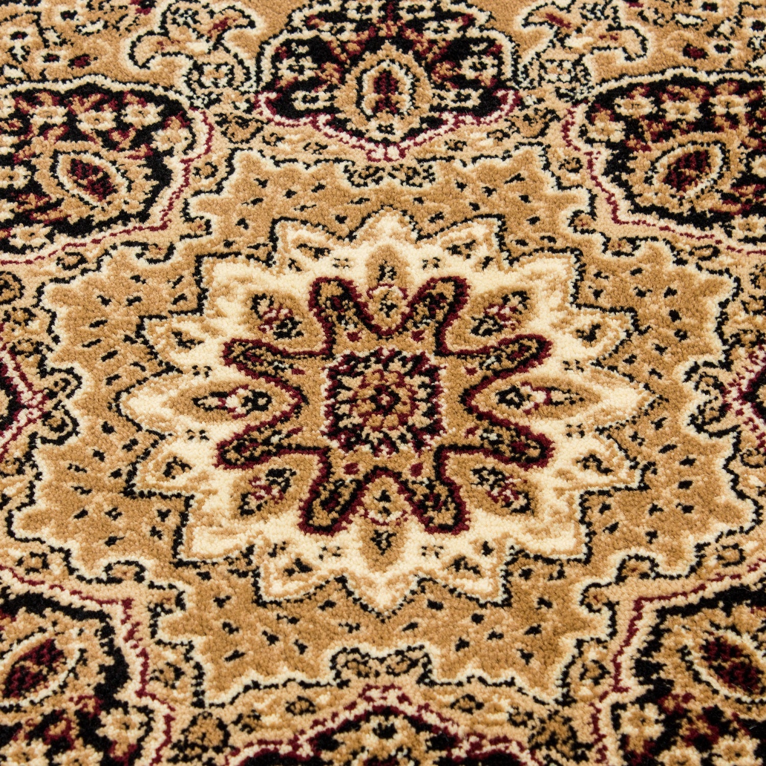 Orient Teppich Bordüre Design Traditionelles Muster Farbe Beige Wohnteppich