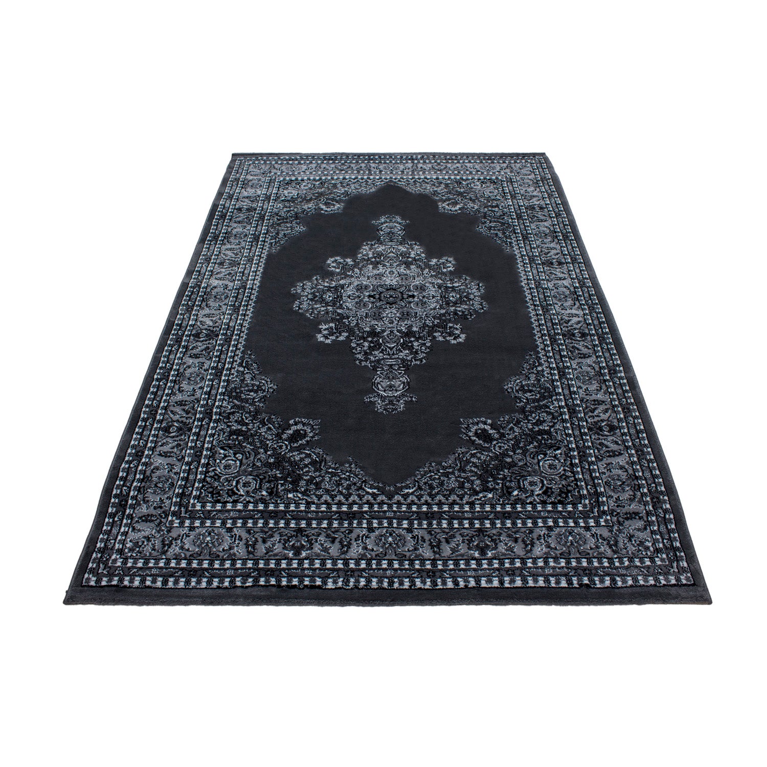 Klassik Orient Teppich Edle Bordüre Ornament Wohnzimmerteppich Schwarz Grau