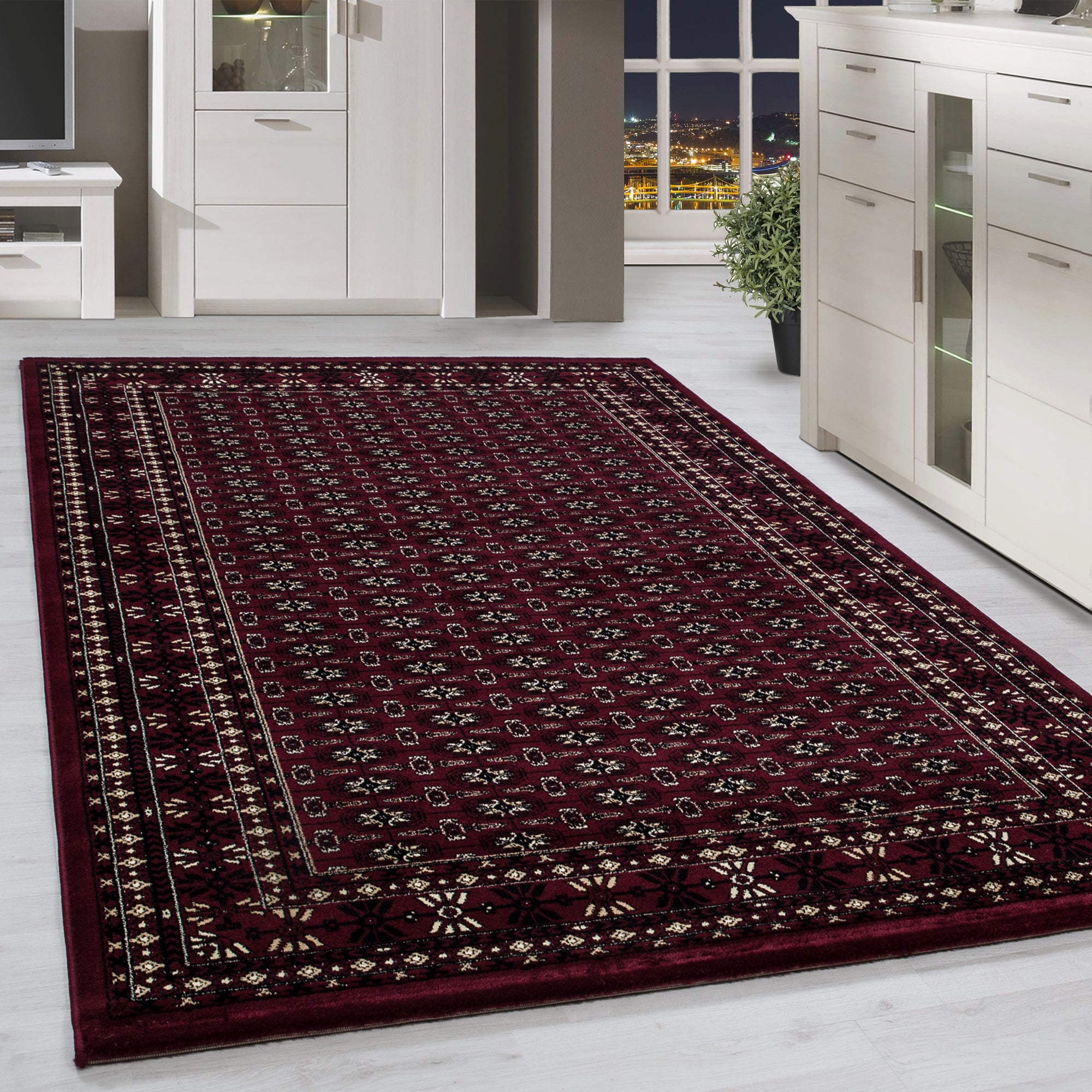 Klassik Orient Teppich Bordüre Traditionelles Muster Wohnzimmerteppich Rot Beige