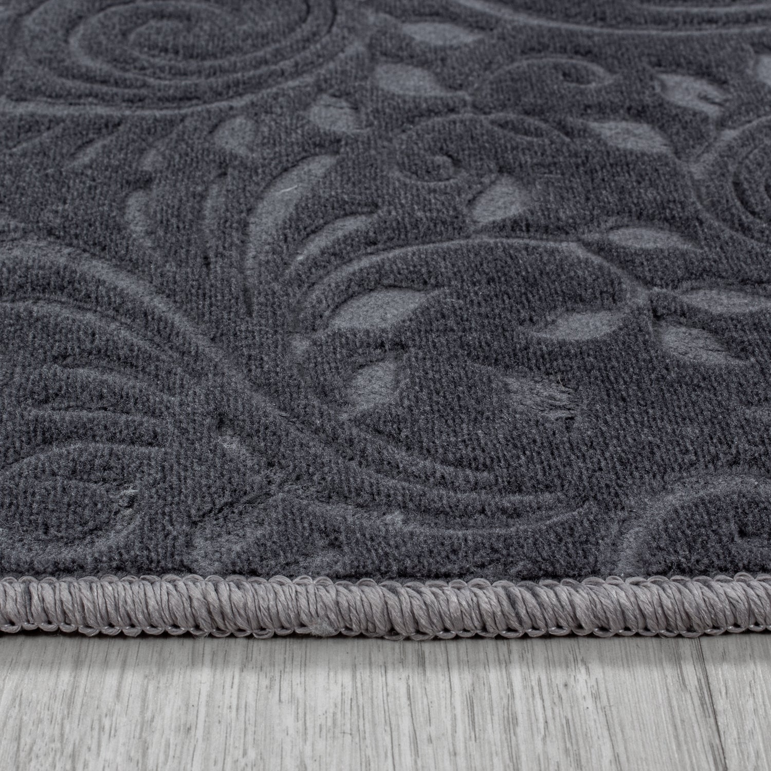 Waschbar Teppich Einfarbig Modern Barock Muster Rutschfest Soft Weich Anthrazit