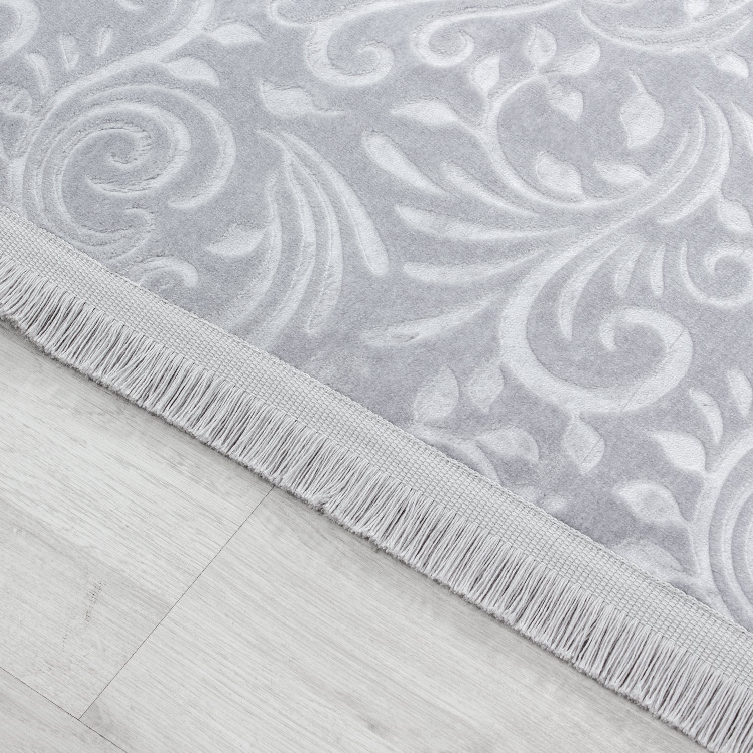 Waschbar Teppich Einfarbig Modern Barock Muster Rutschfest Soft Weich in Grau