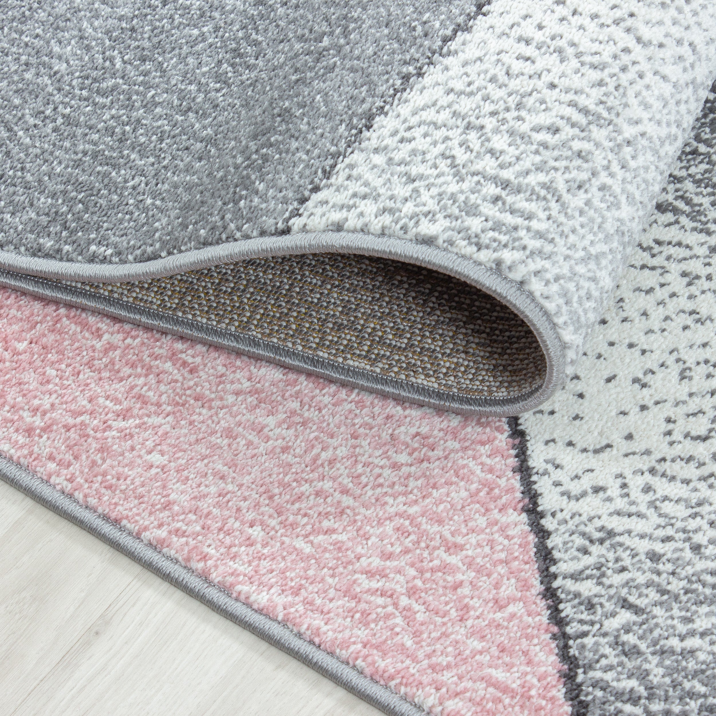 Kurzflor Designer Teppich Abstrakt Gemustert Wohnteppich Grau Pink Weiss Meliert