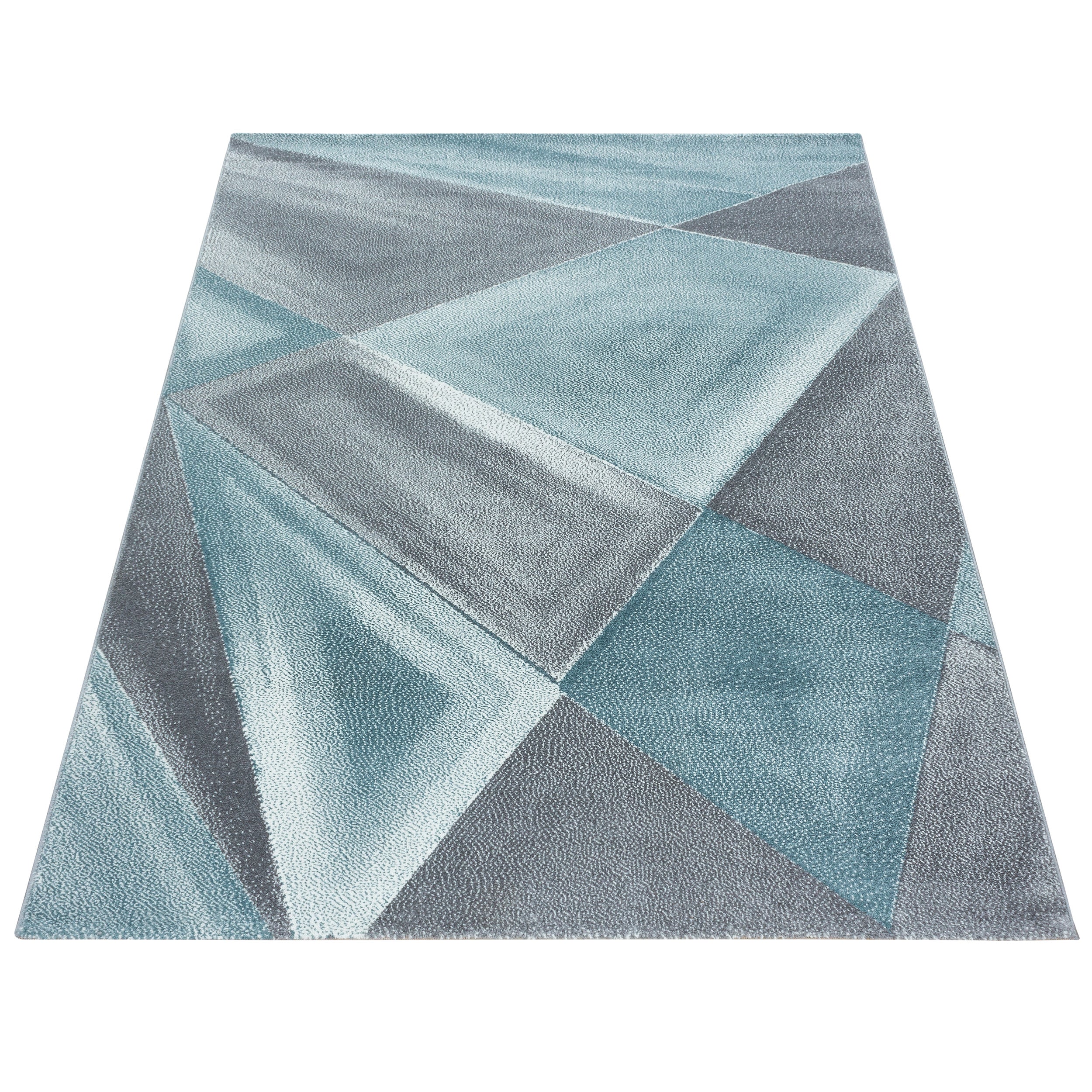 Kurzflor Designer Teppich Abstrakt Gemustert Wohnteppich Grau Blau Weiss Meliert