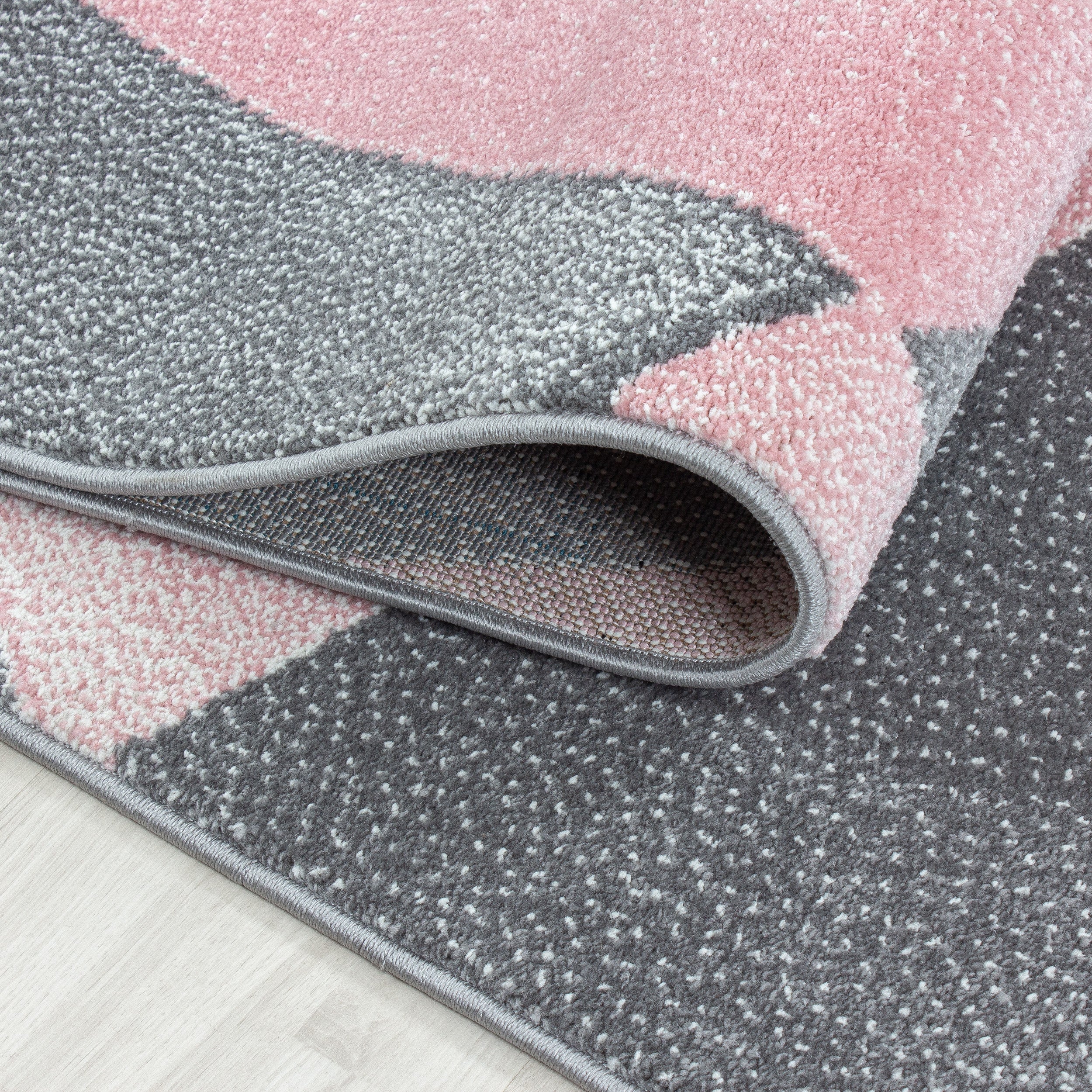 Kurzflor Designer Teppich Abstrakt Gemustert Wohnteppich Grau Rosa Weiss Meliert