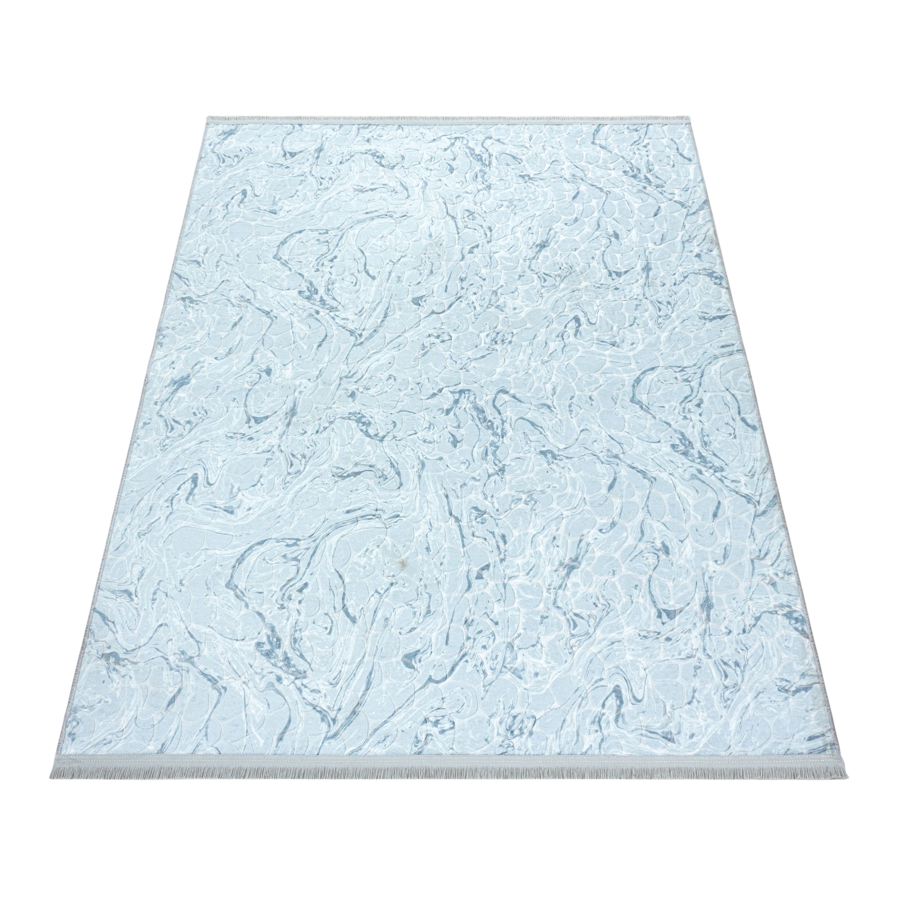 Kurzflor Teppich Wohnzimmerteppich Antirutsch Waschbar Marmor Steinboden Silber