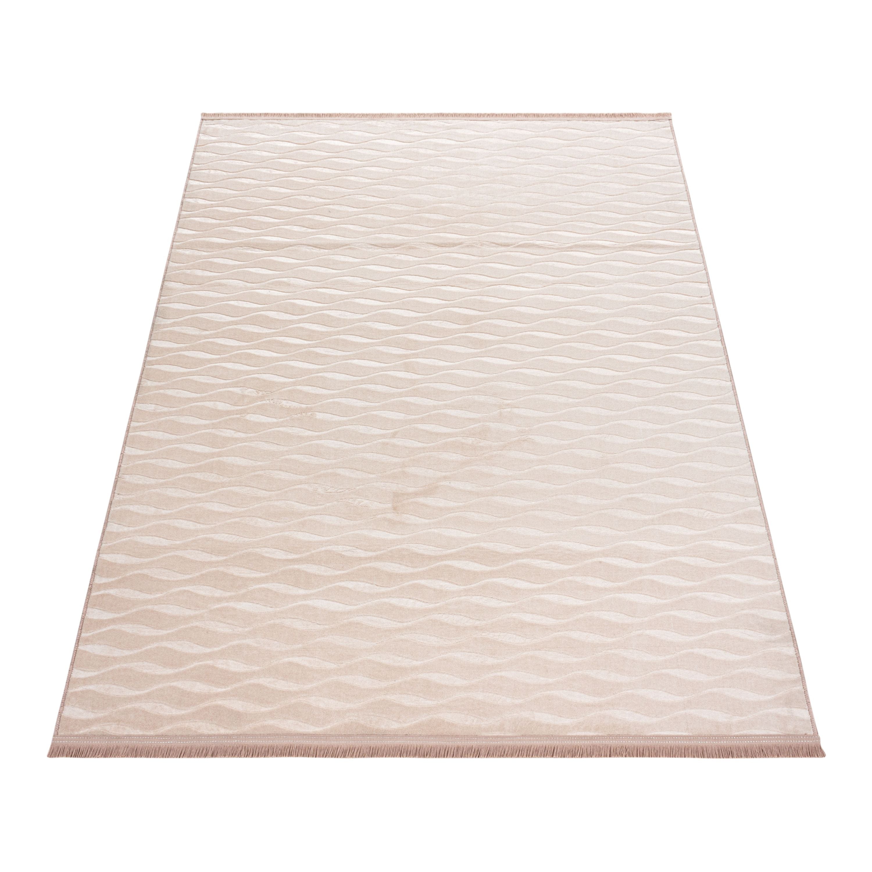 Kurzflor Teppich Wohnzimmerteppich Antirutsch Waschbar Wellen Linien Design Sand