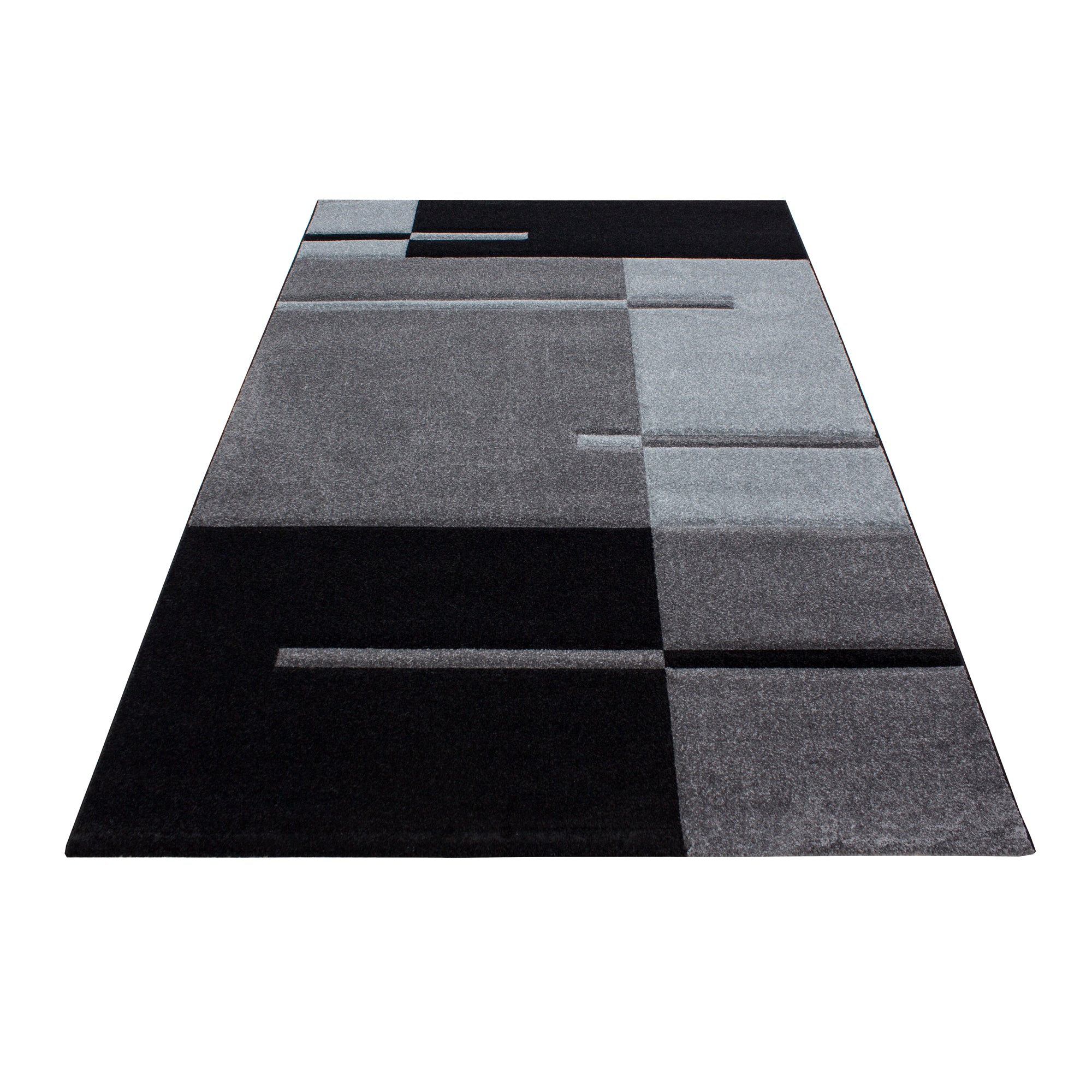 Teppich Modern Designer Konturschnitt Linien Kariert Optik Schwarz Grau Farben