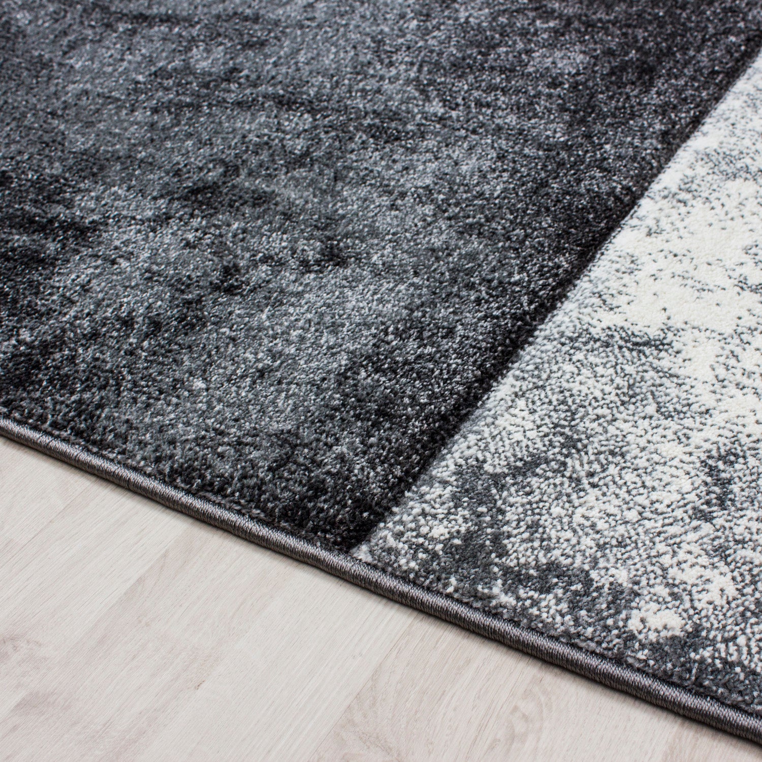 Kurzflor Design Teppich Rechteck Karo Muster Wohnzimmerteppich Grau Meliert