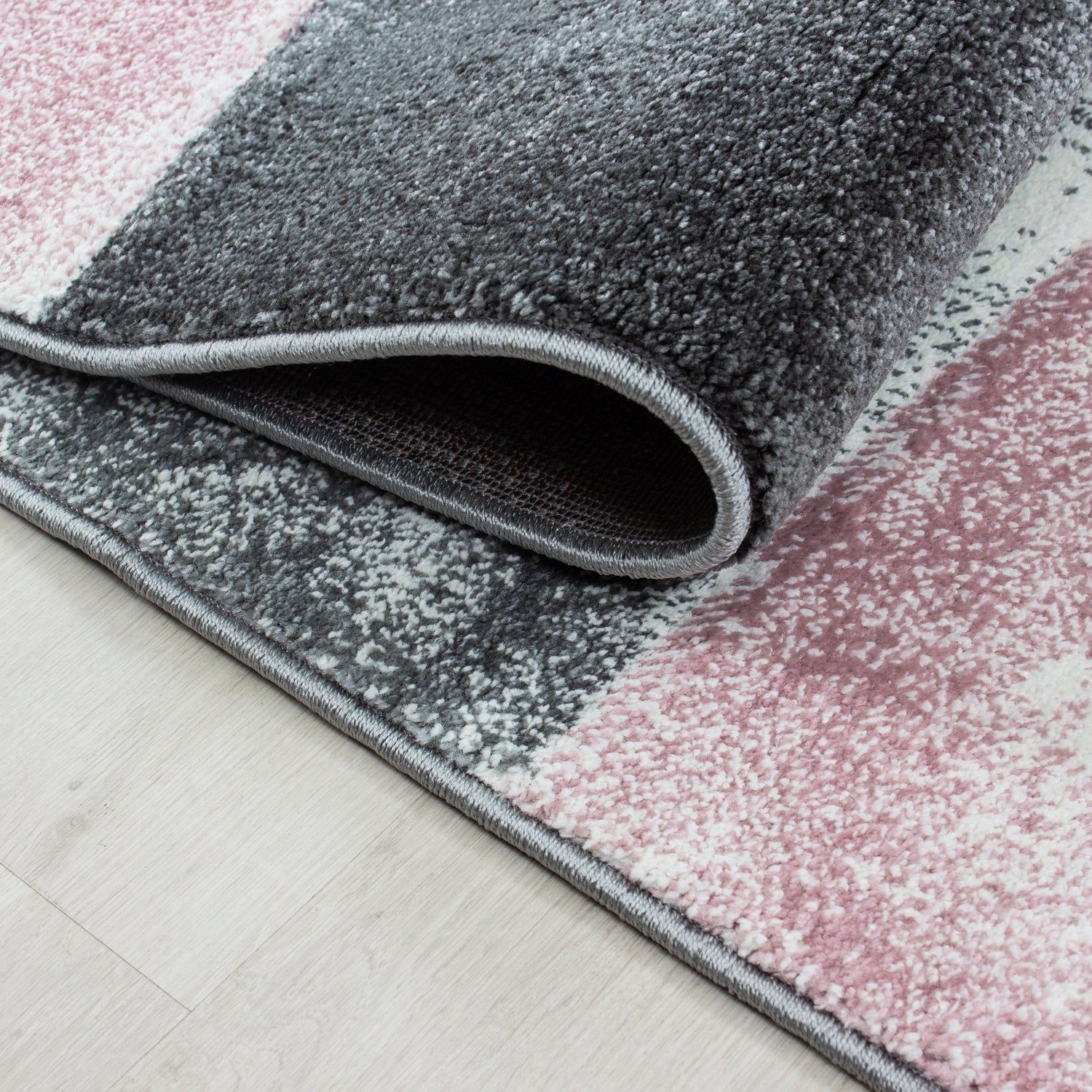Kurzflor Design Teppich Rechteck Karo Muster Wohnzimmerteppich Rosa Weiß Meliert