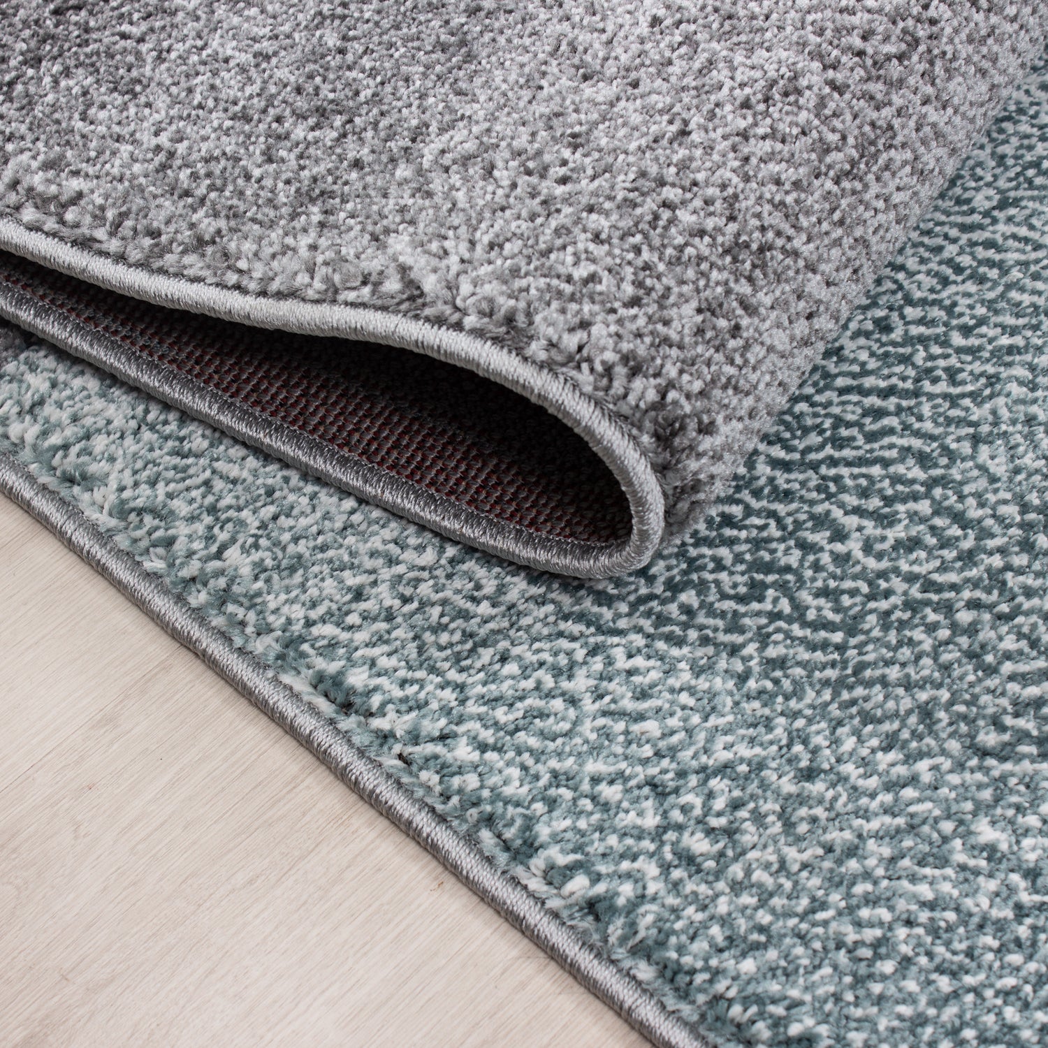 Kurzflor Design Teppich Rechteck Karo Muster Wohnzimmerteppich Grau Blau Meliert