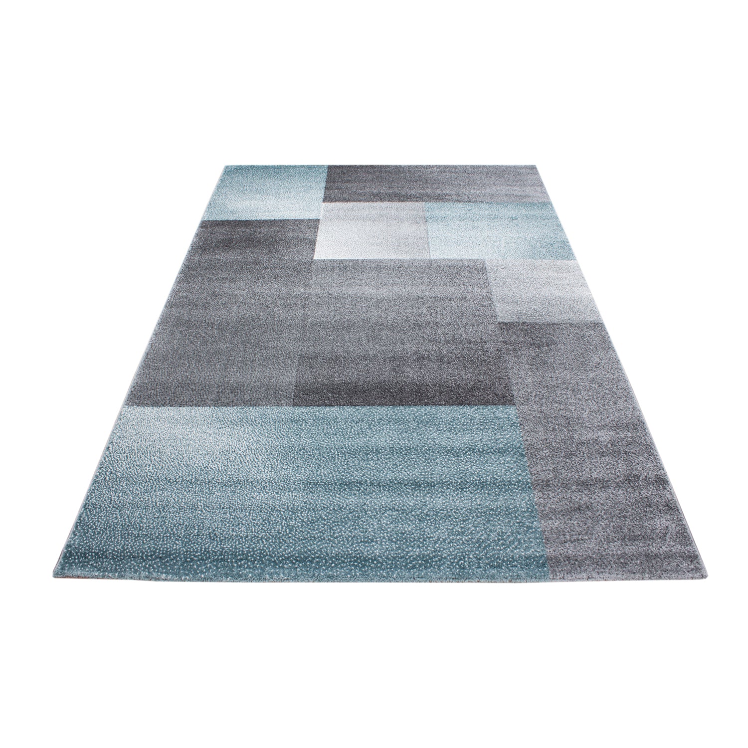 Kurzflor Design Teppich Rechteck Karo Muster Wohnzimmerteppich Grau Blau Meliert