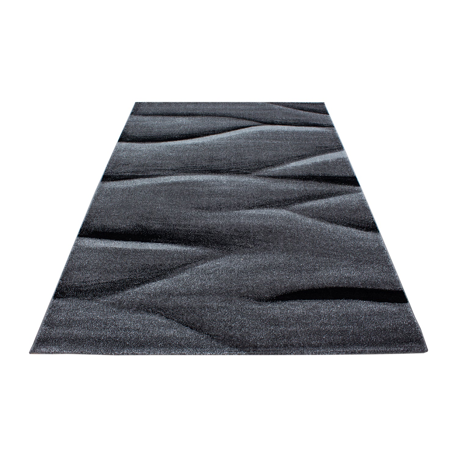 Kurzflor Design Teppich Schatten Muster Wohnzimmerteppich Schwarz Grau Meliert