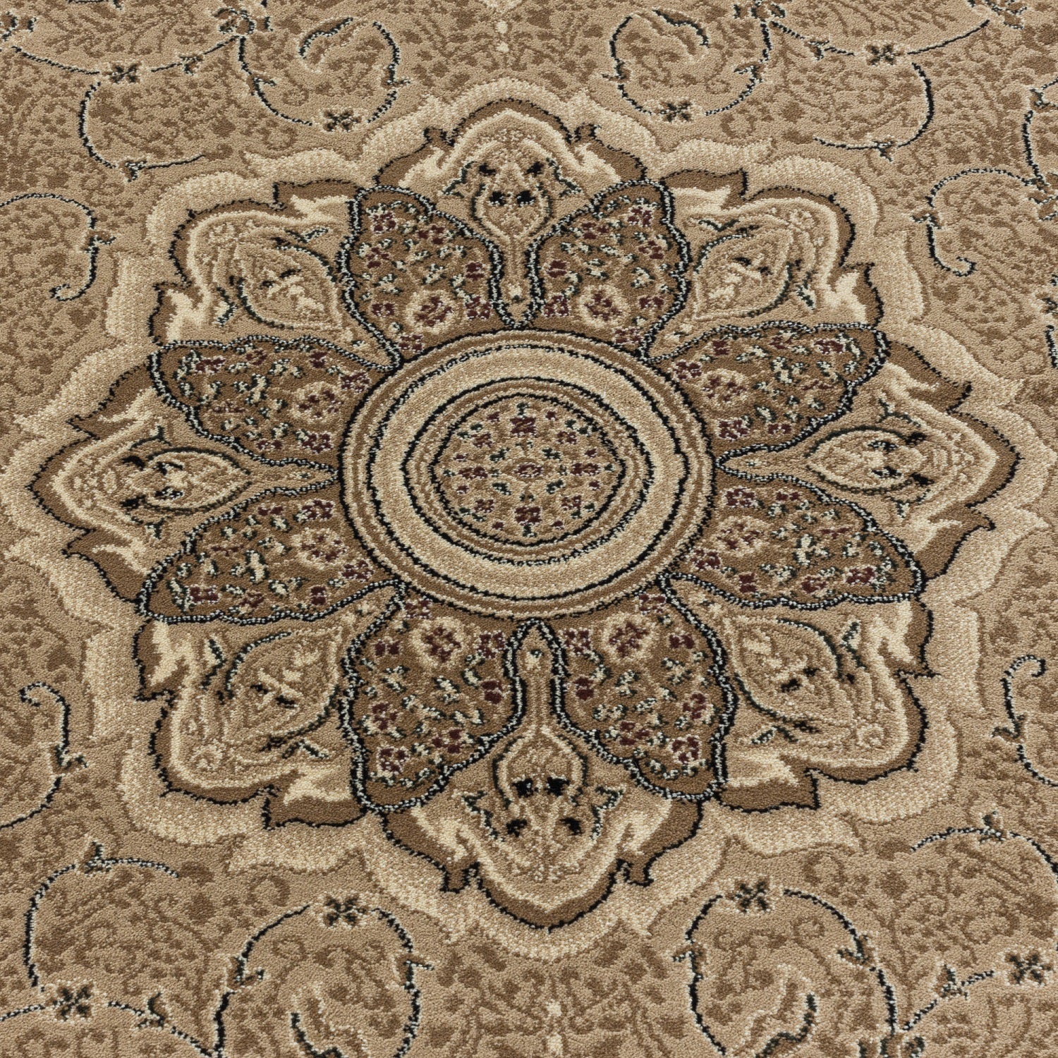 Kurzflor Orient Teppich Klassik Design Ornamente Bordüre Wohnzimmerteppich Beige