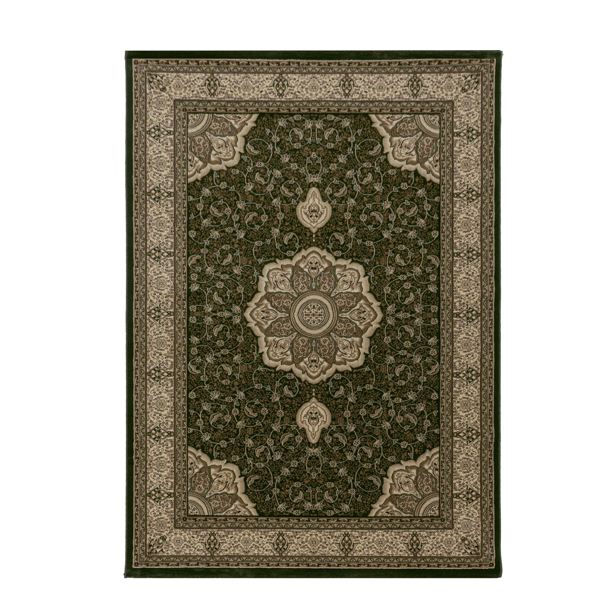 Kurzflor Orient Teppich Klassik Design Ornamente Bordüre Wohnzimmerteppich Grün