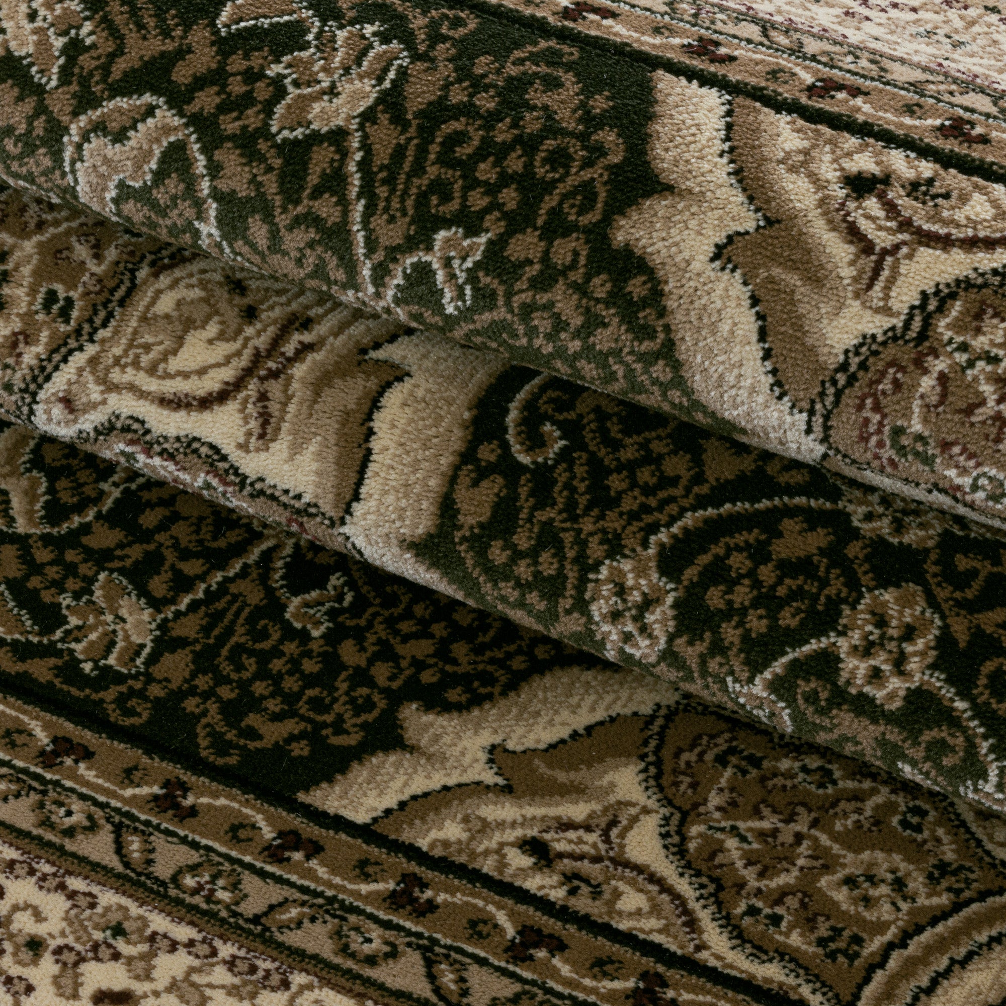 Kurzflor Orient Teppich Klassik Design Ornamente Bordüre Wohnzimmerteppich Grün