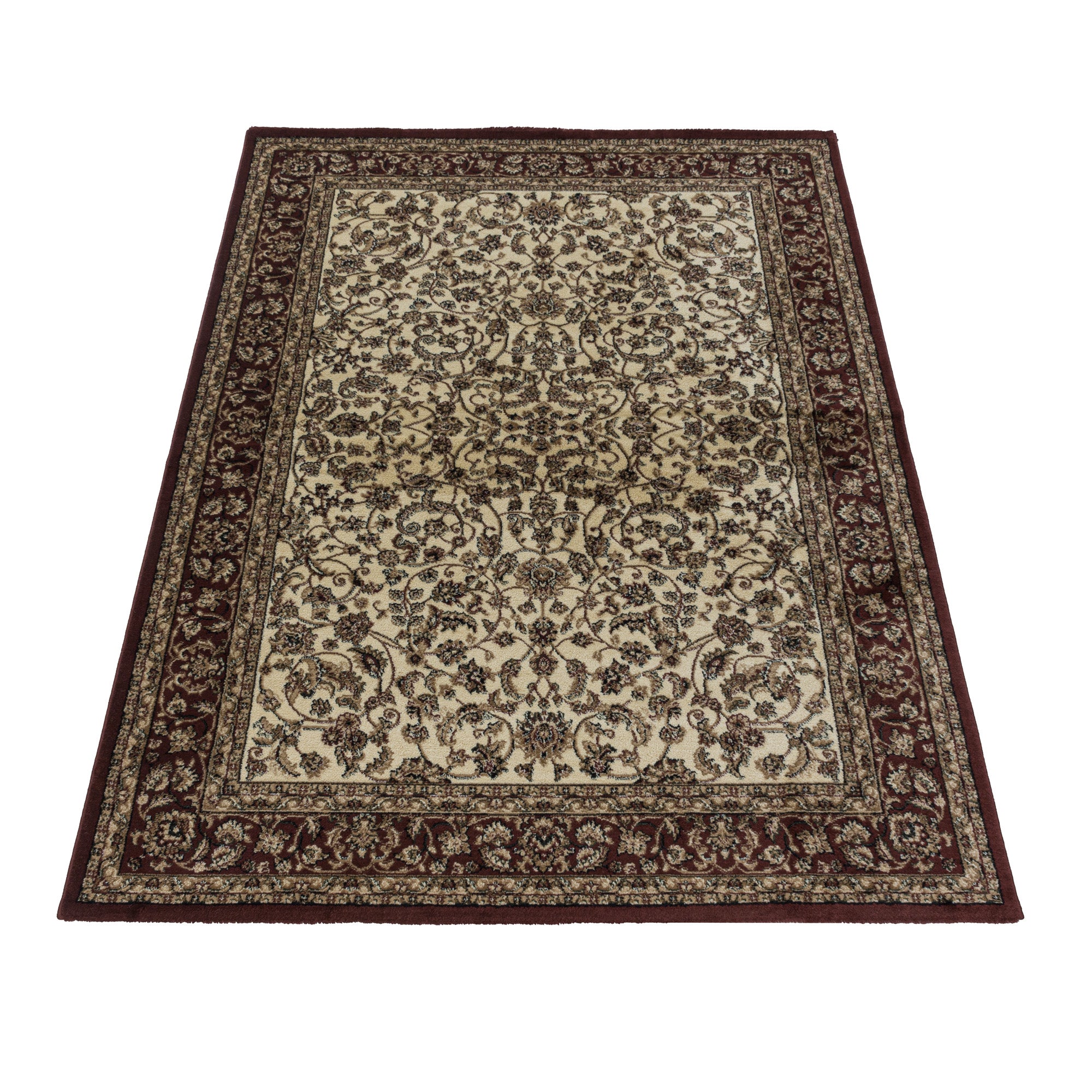 Kurzflor Orient Teppich Klassik Design Antike Ornamente Wohnzimmerteppich Creme