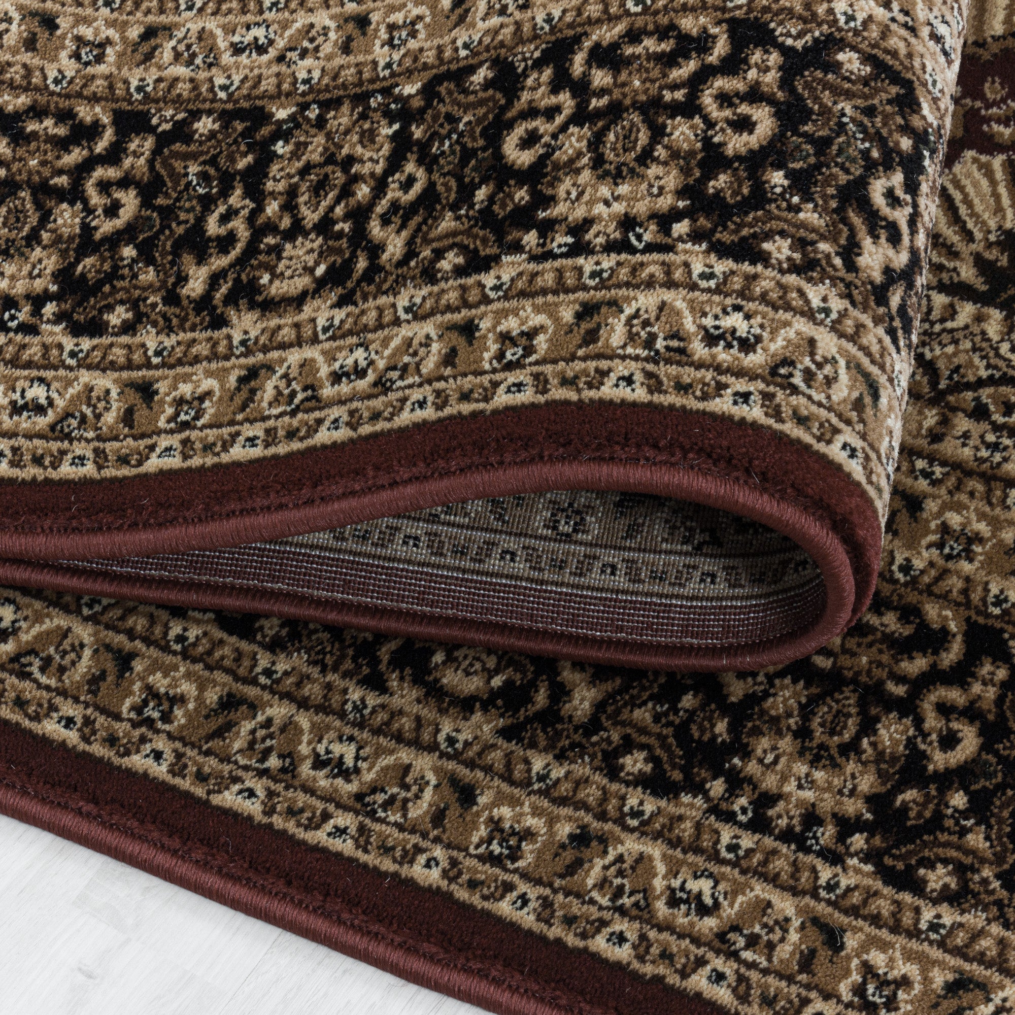 Kurzflor Orient Teppich Klassik Design Antike Bordüre Wohnzimmerteppich Rot