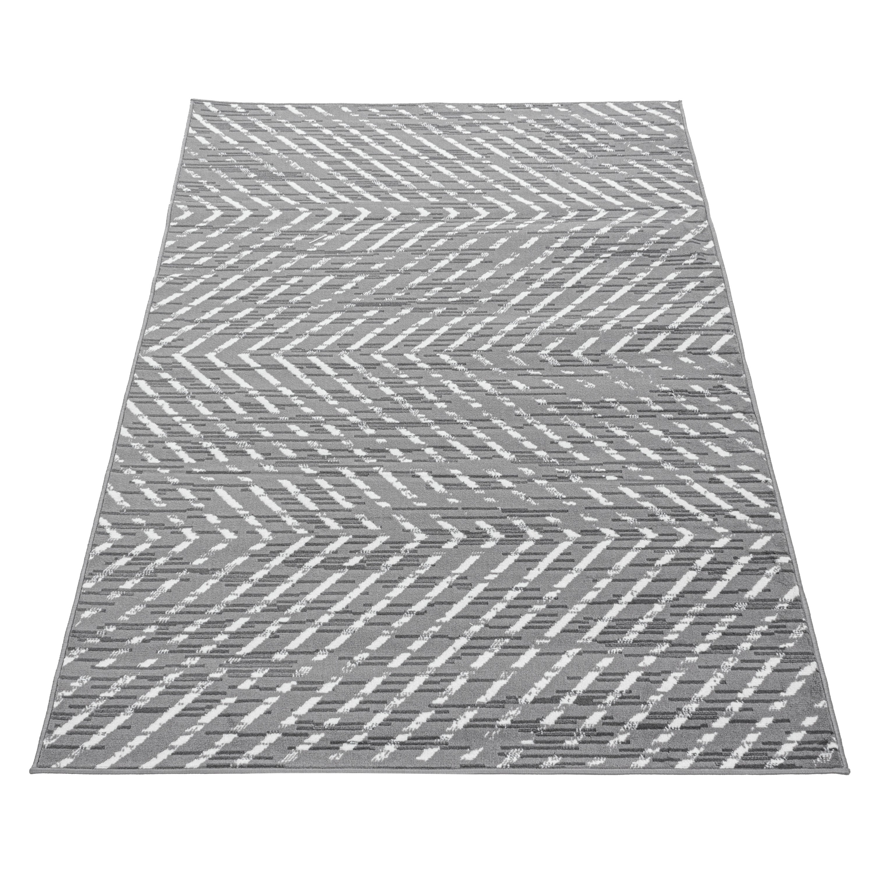 Kurzflor Teppich Modernes Struktur Muster Wohnzimmerteppich Flor Weich Grau
