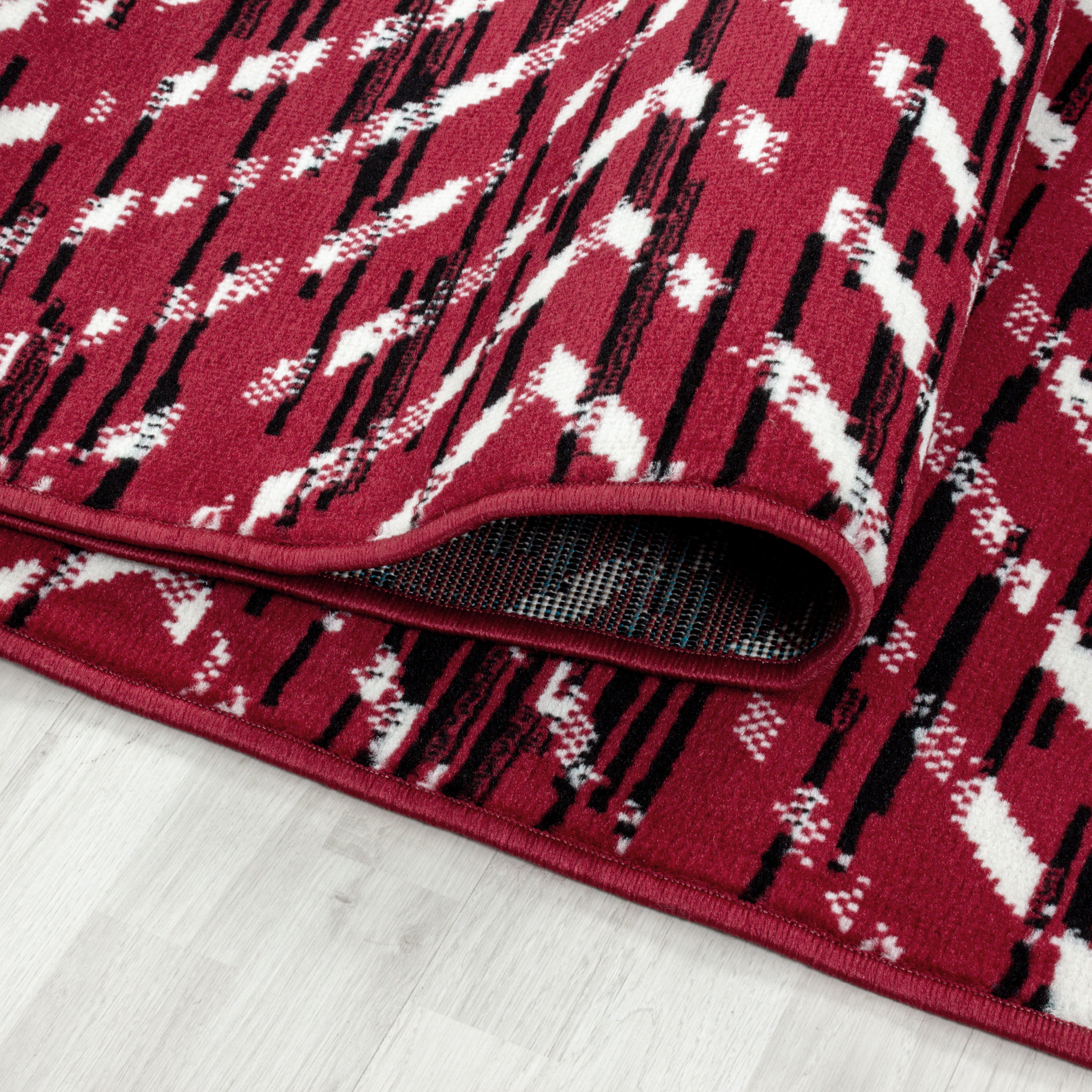 Kurzflor Teppich Modernes Struktur Muster Wohnzimmerteppich Flor Weich Rot