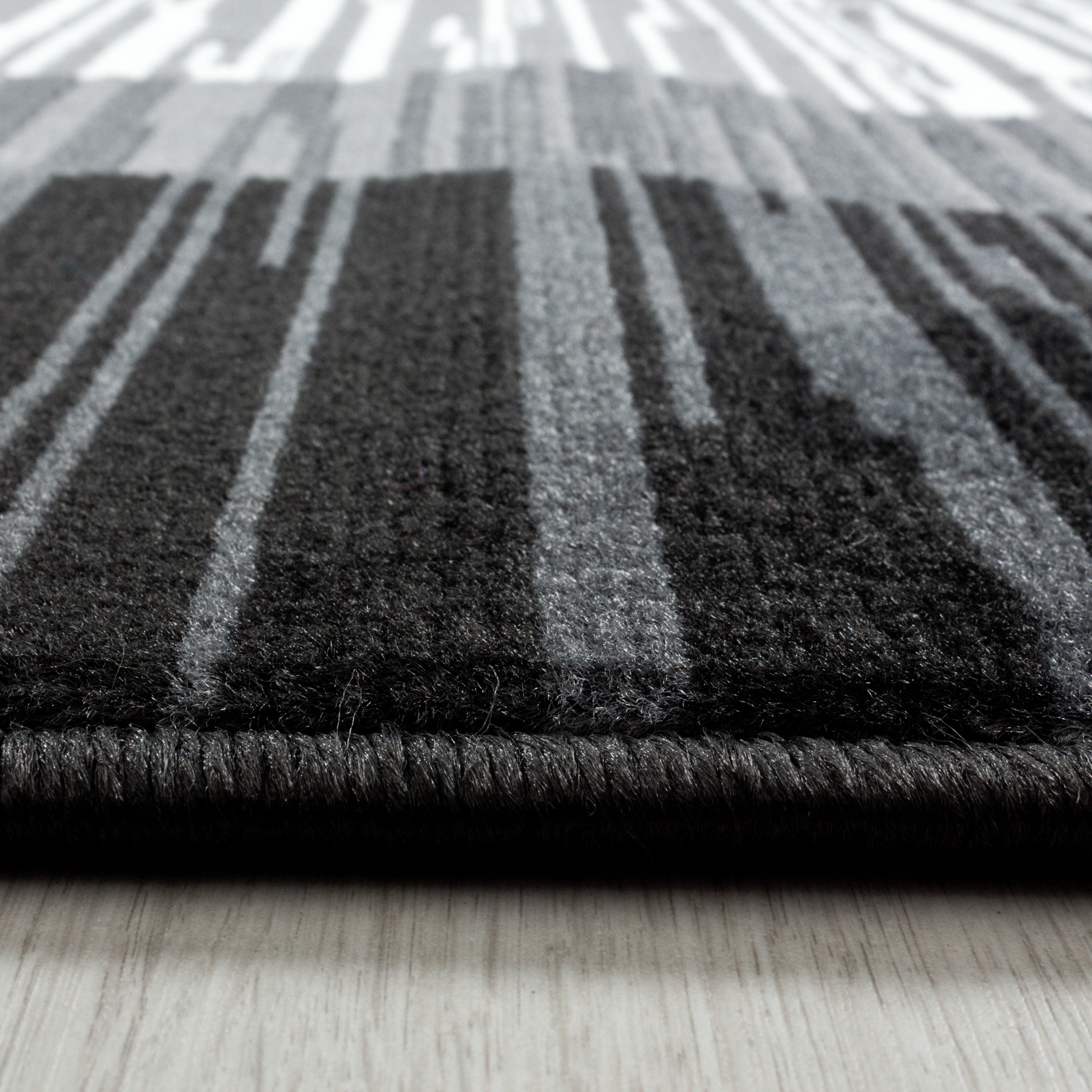 Kurzflor Teppich Modernes Muster mit Bordüre Wohnzimmerteppich Flor Weich Grau