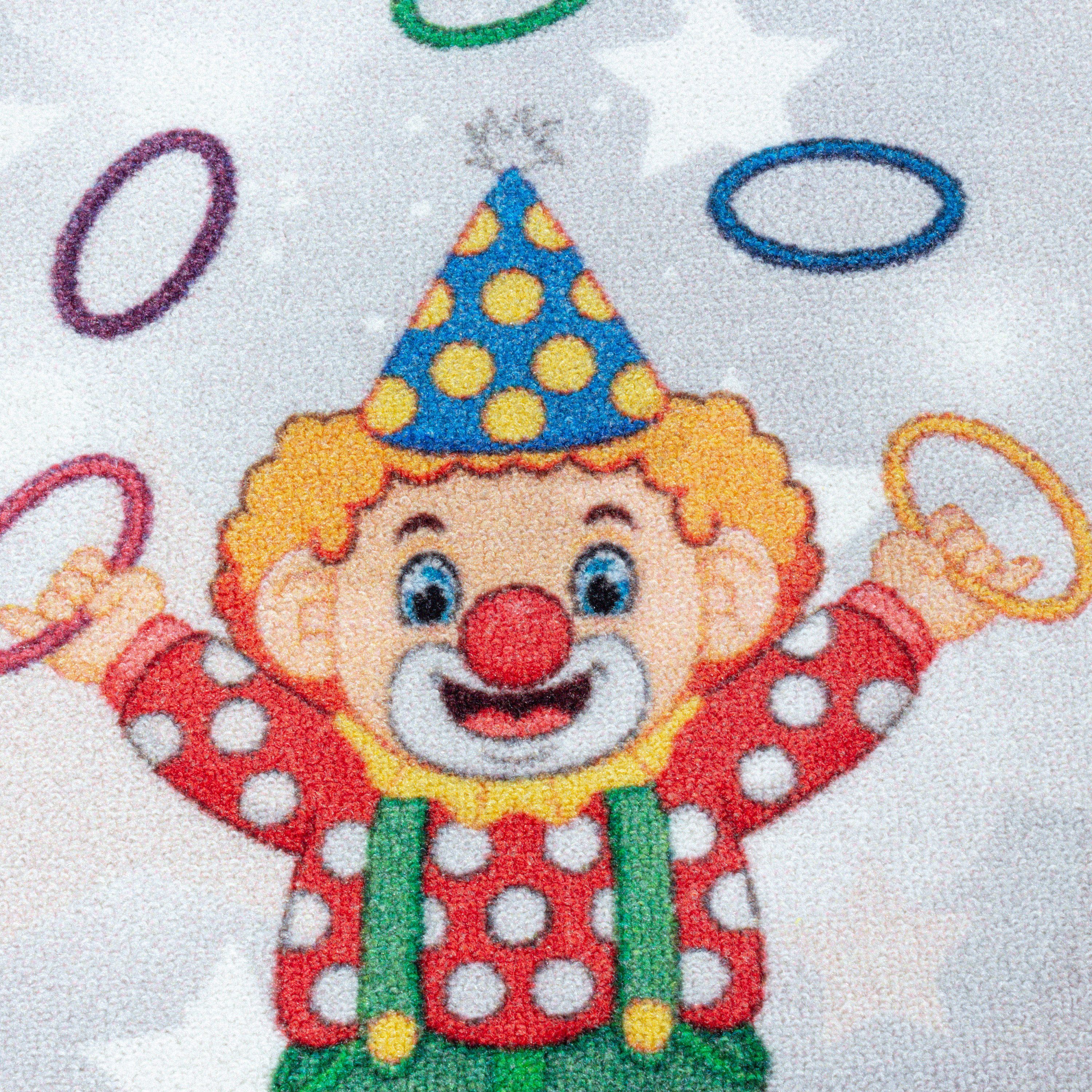 Kurzflor Kinderteppich Kinderzimmer Teppich Spielteppich Zirkus Clown Löwe Blau
