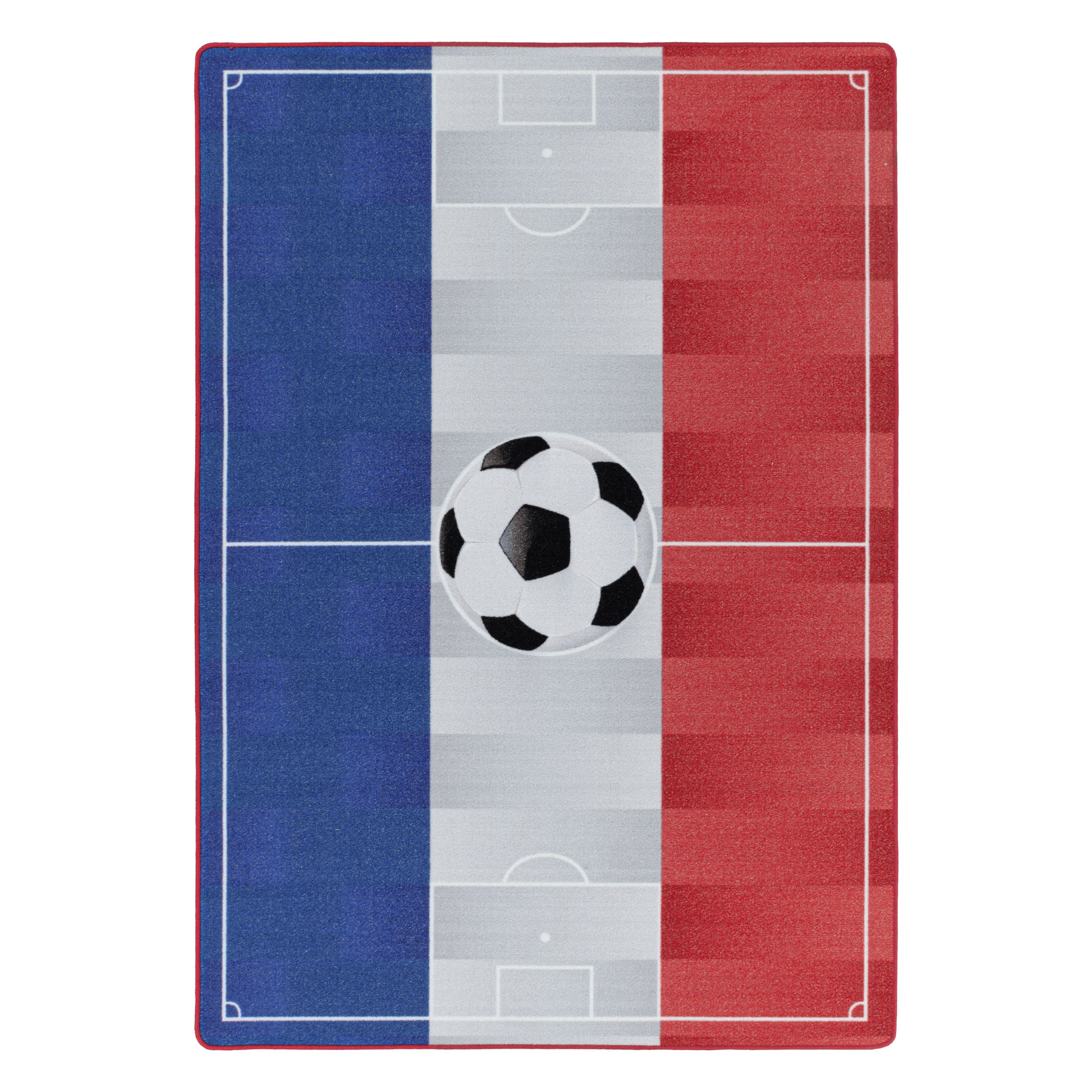 Kurzflor Kinderteppich Kinderzimmer Teppich Spiel Fussball Frankreich Weiss