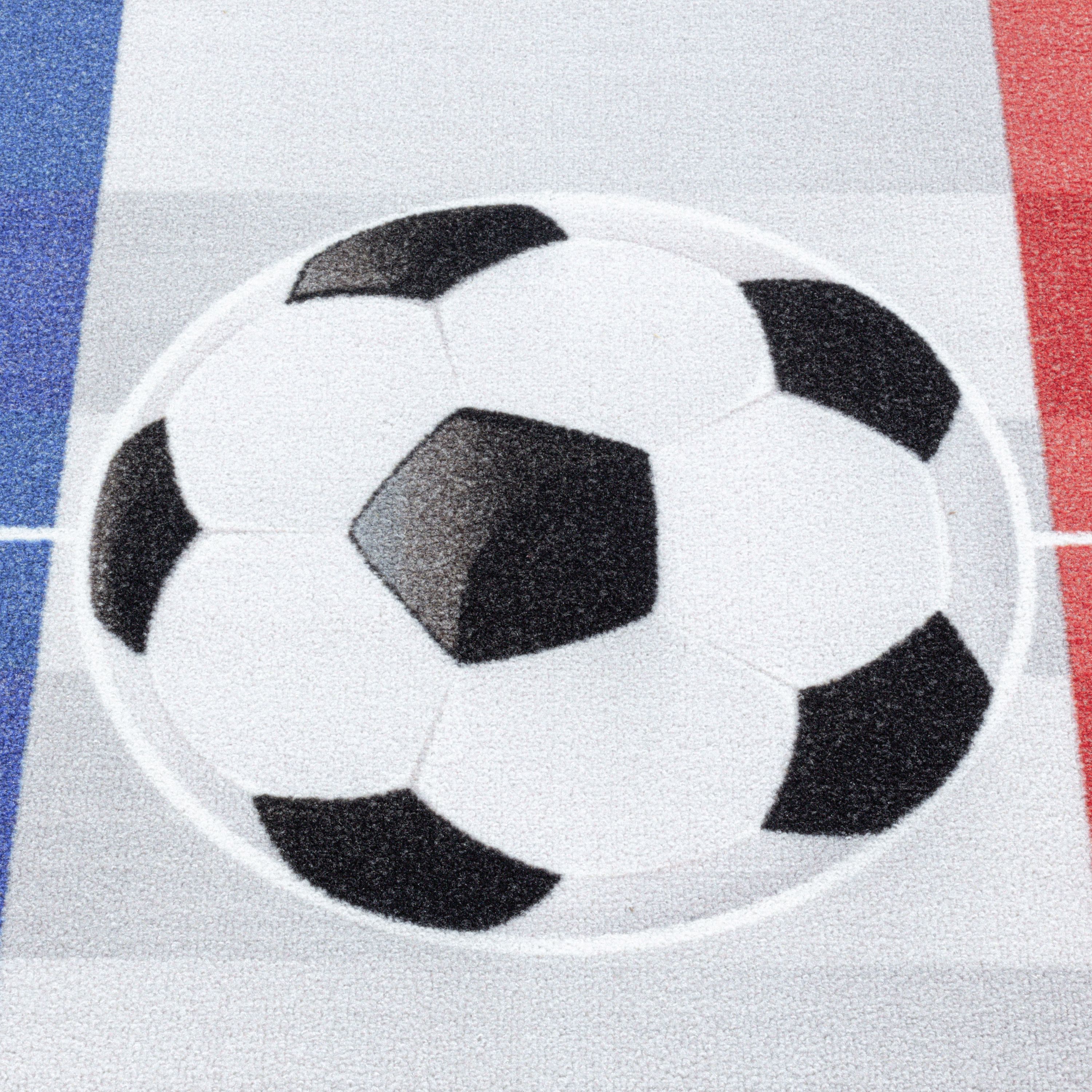 Kurzflor Kinderteppich Kinderzimmer Teppich Spiel Fussball Frankreich Weiss