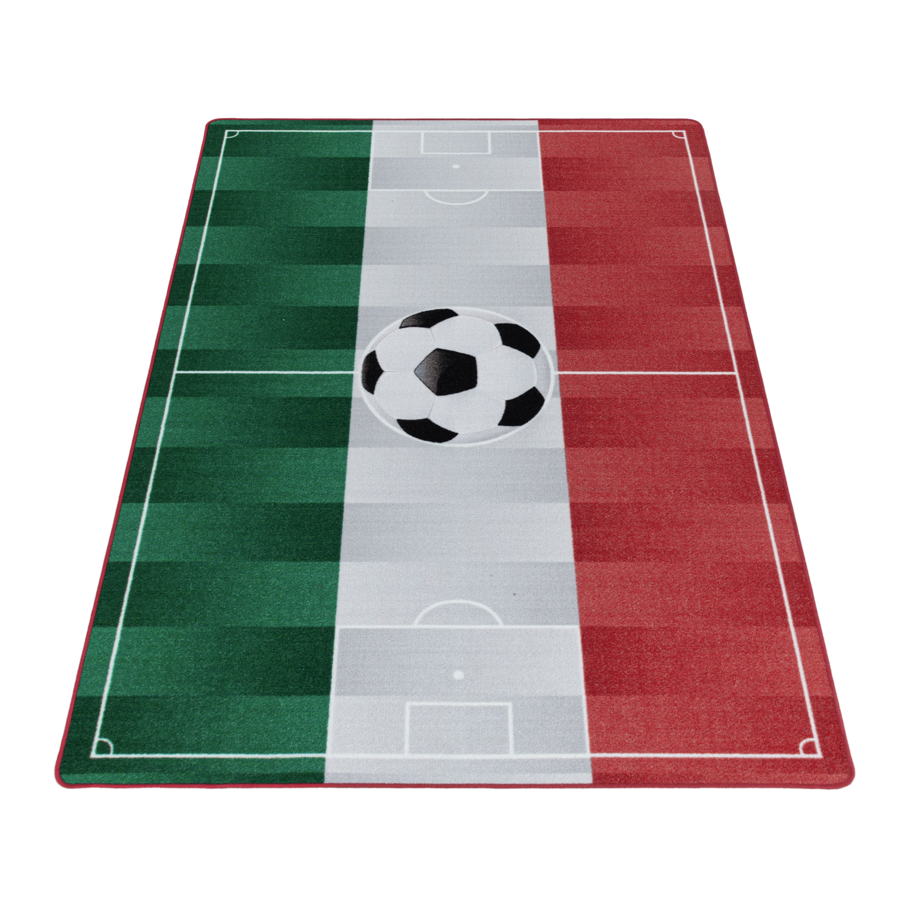 Kurzflor Kinderteppich Kinderzimmer Teppich Spielteppich Fussball Italien Weiss
