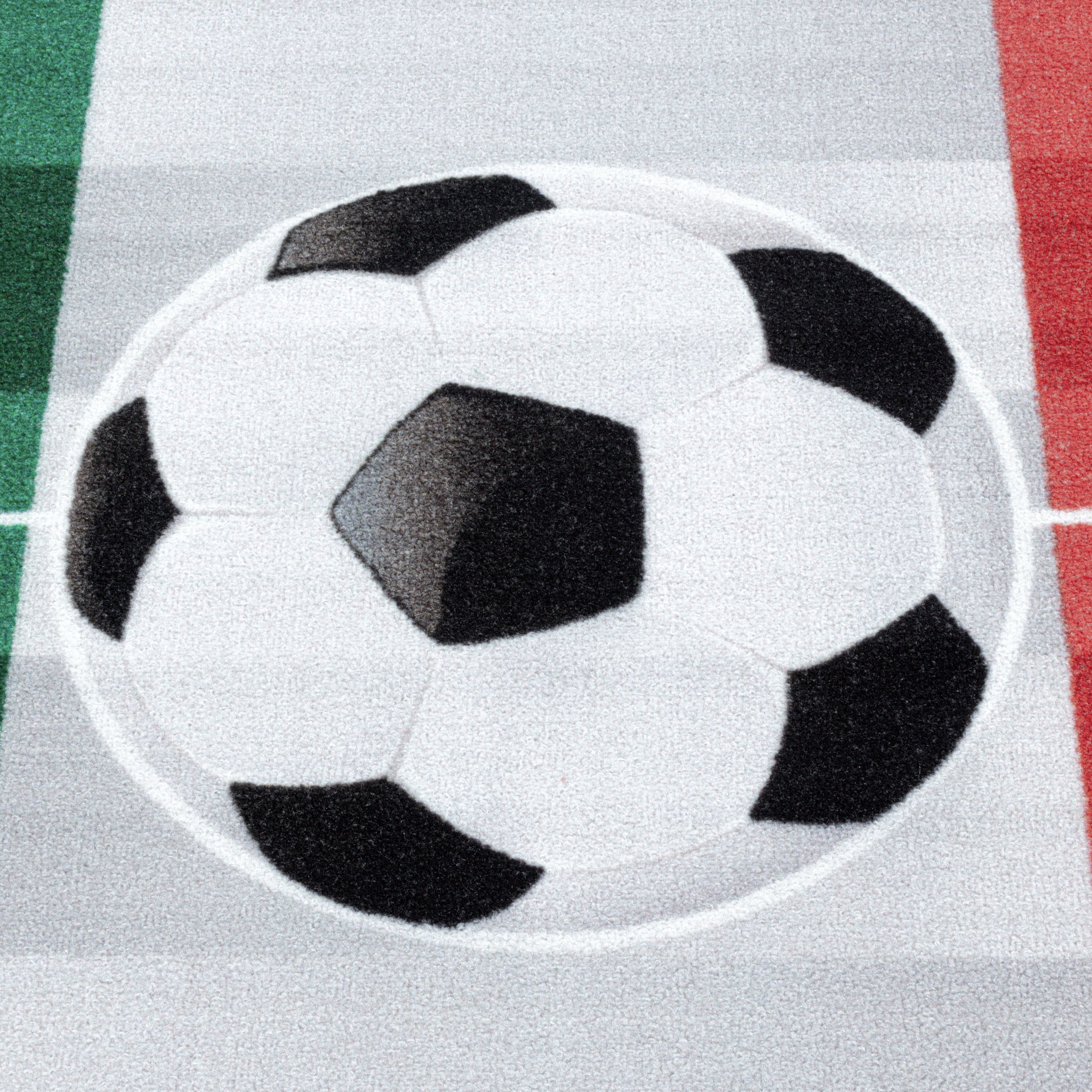 Kurzflor Kinderteppich Kinderzimmer Teppich Spielteppich Fussball Italien Weiss