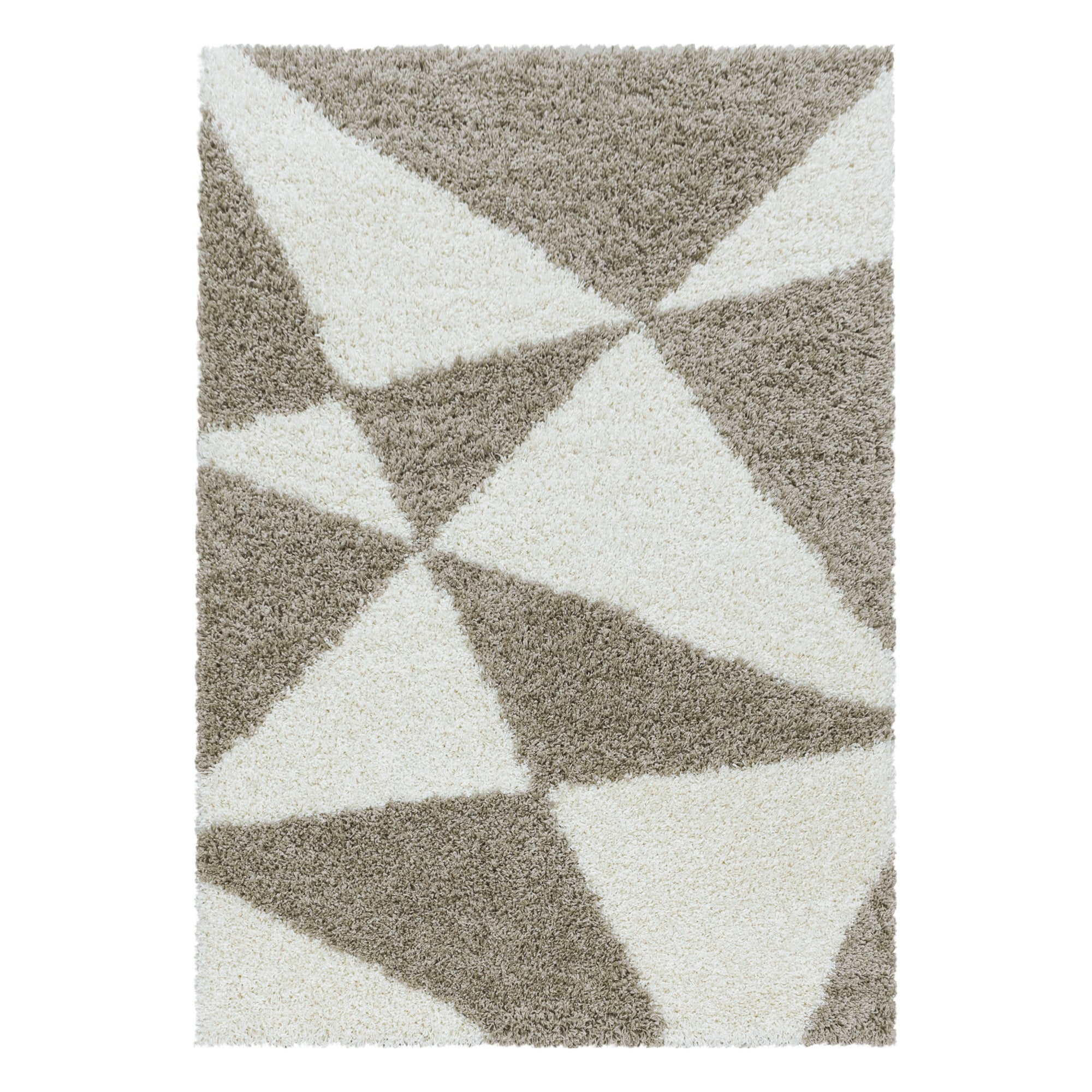 Design Hochflor Teppich Wohnzimmerteppich Muster Abstrakte Dreiecke Beige