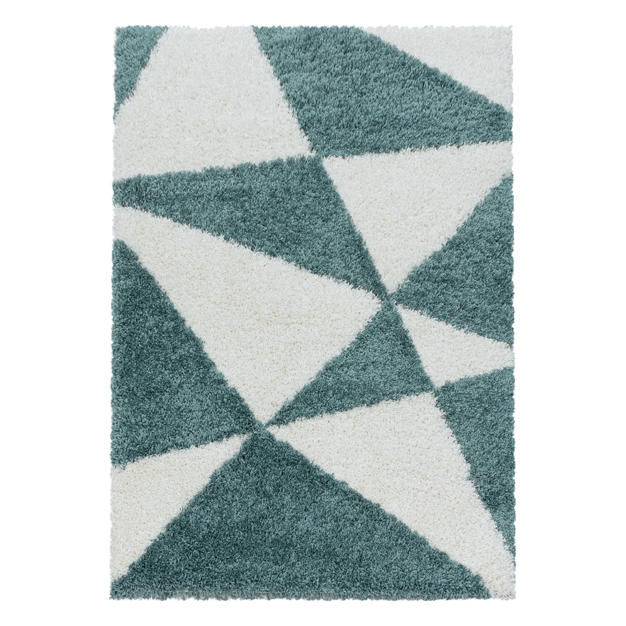 Design Hochflor Teppich Wohnzimmerteppich Muster Abstrakte Dreiecke Blau