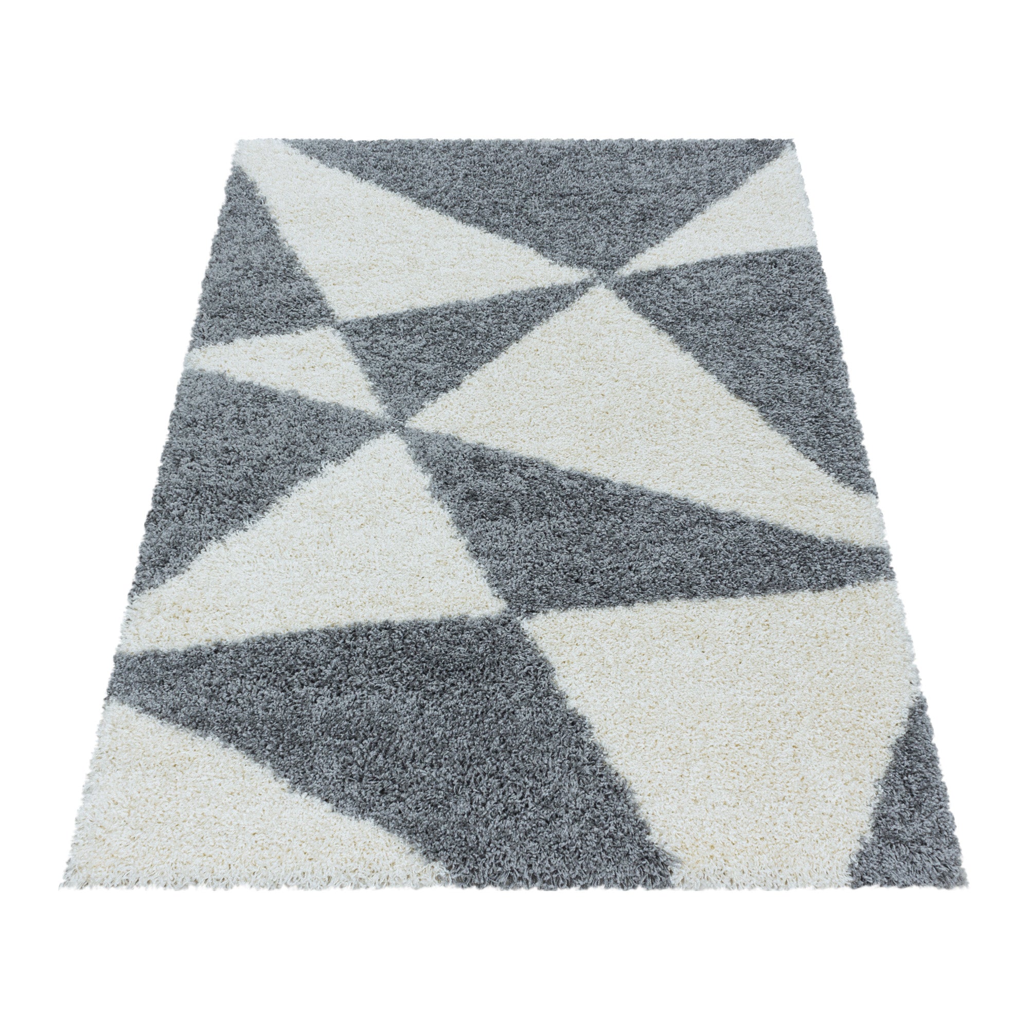 Design Hochflor Teppich Wohnzimmerteppich Muster Abstrakte Dreiecke Grau