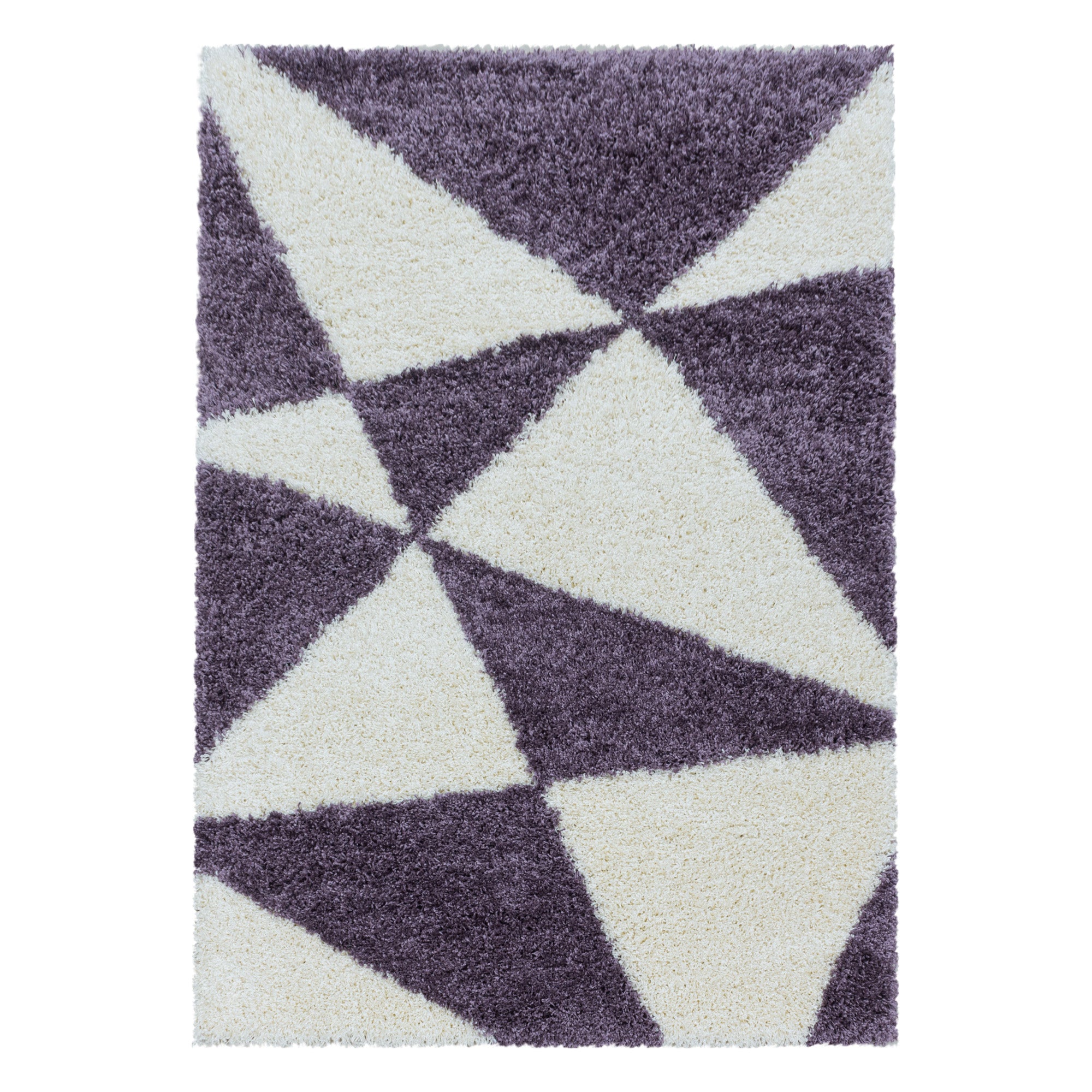 Design Hochflor Teppich Wohnzimmerteppich Muster Abstrakte Dreiecke Lila