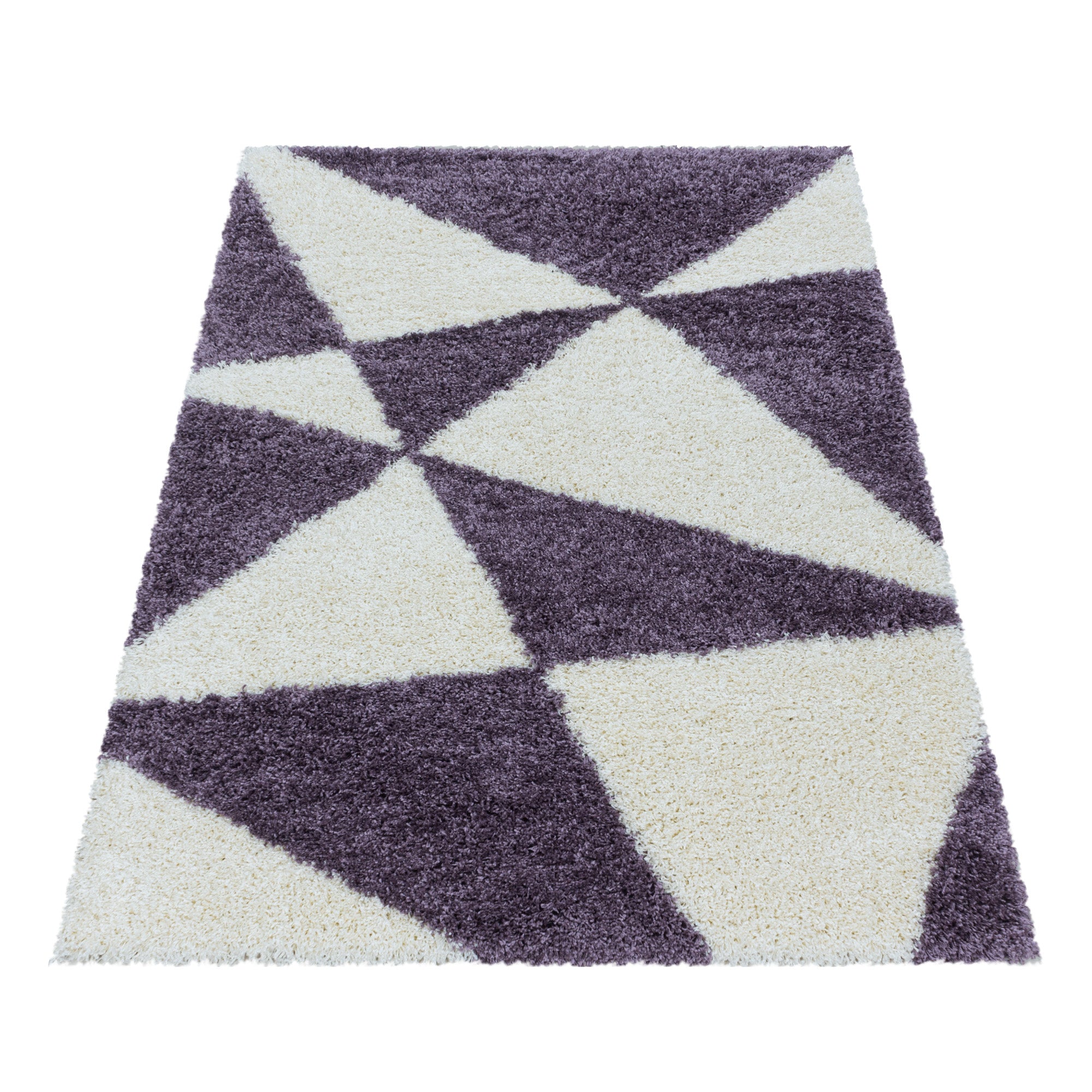 Design Hochflor Teppich Wohnzimmerteppich Muster Abstrakte Dreiecke Lila