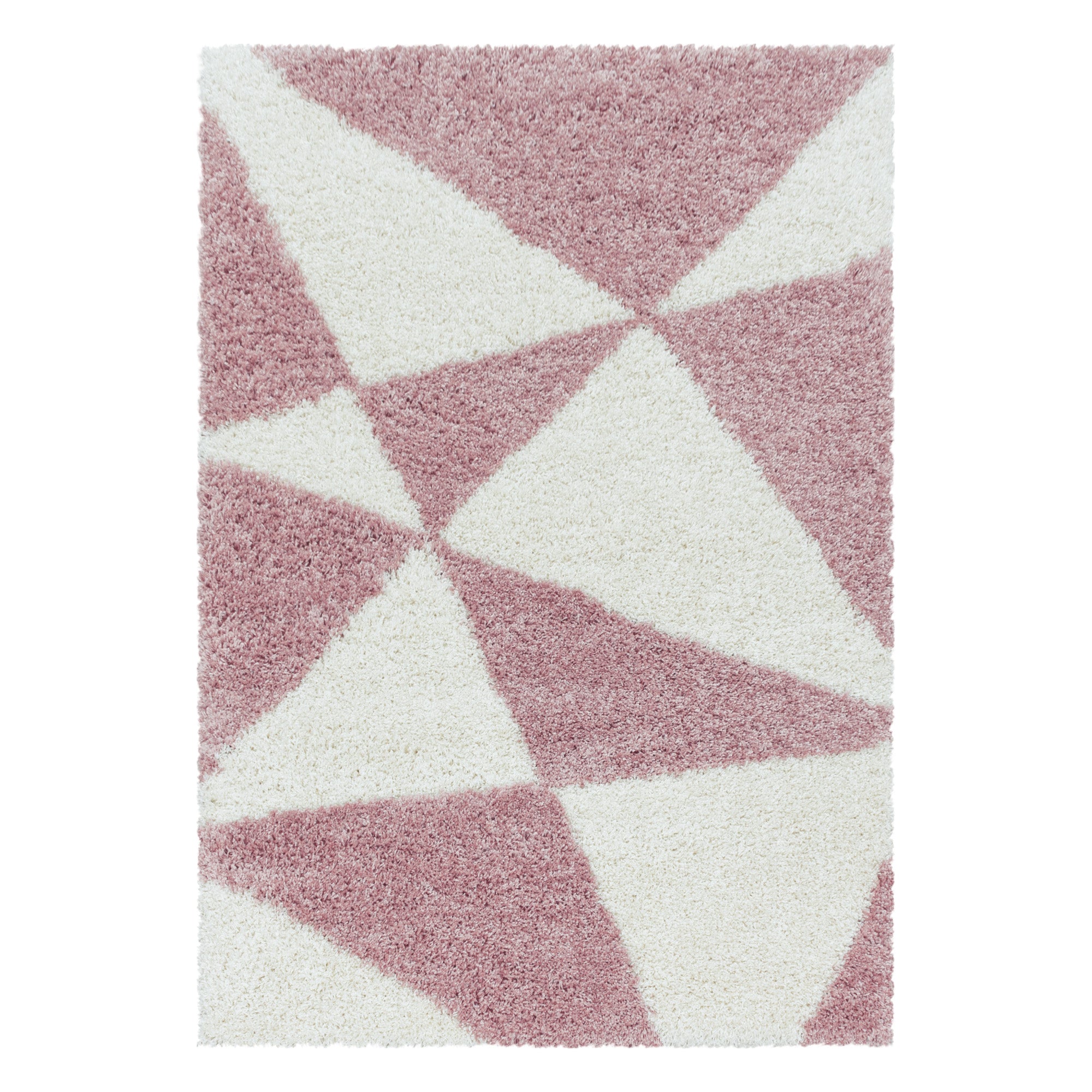 Design Hochflor Teppich Wohnzimmerteppich Muster Abstrakte Dreiecke Rose