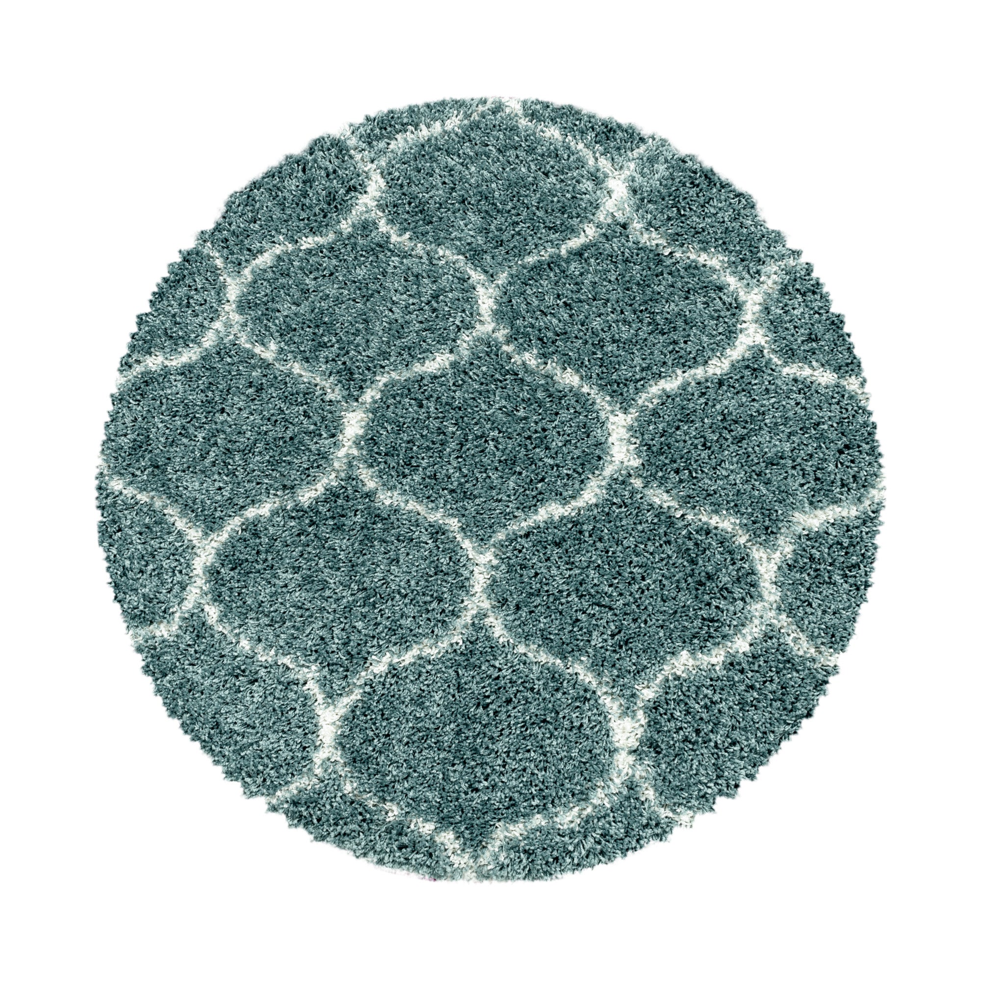Design Hochflor Teppich Wohnzimmerteppich Muster Kachel Tile Jacquard Blau