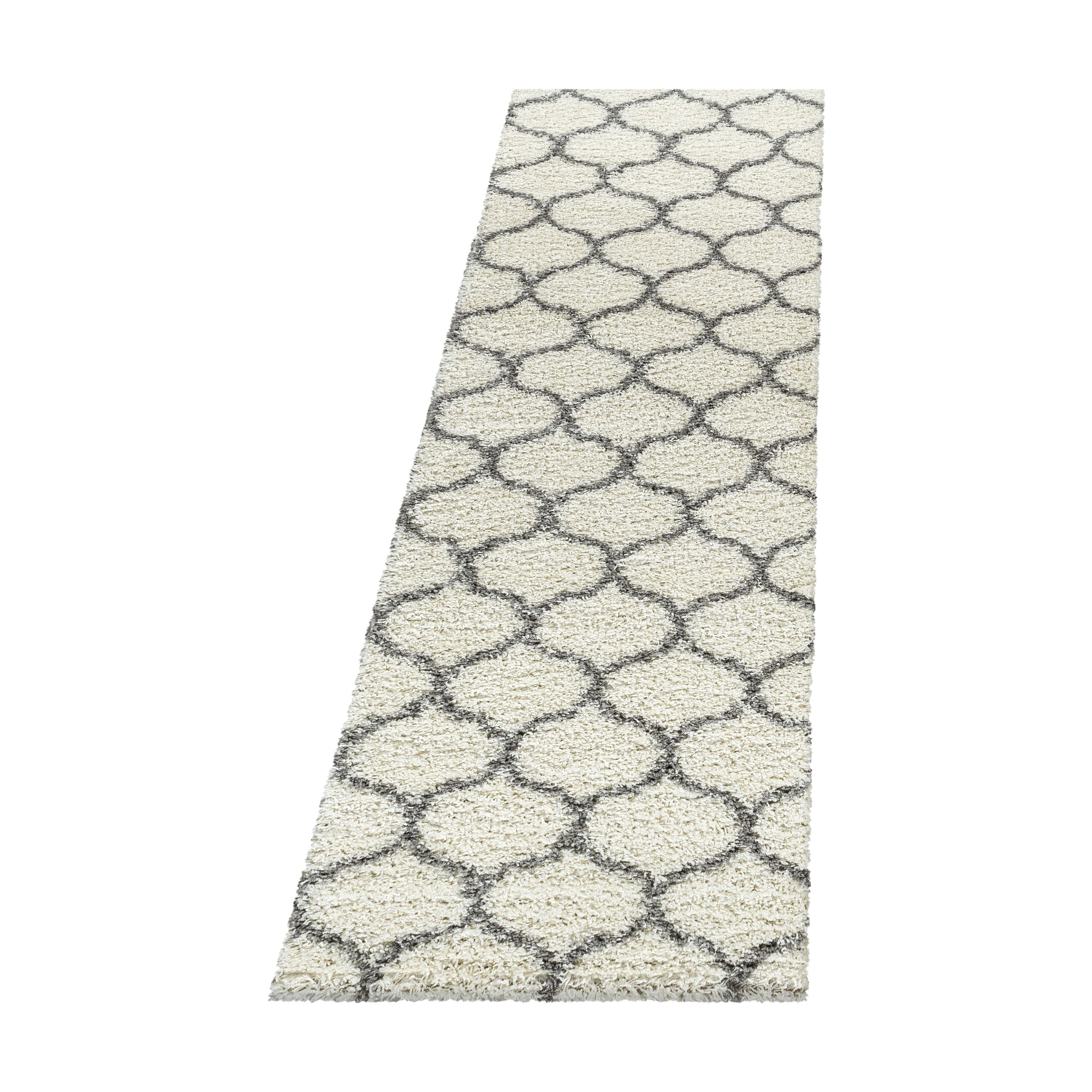 Teppich Set Shaggy Läufer Läuferset Design Kachel Tile Jacquard 3 Teile Creme