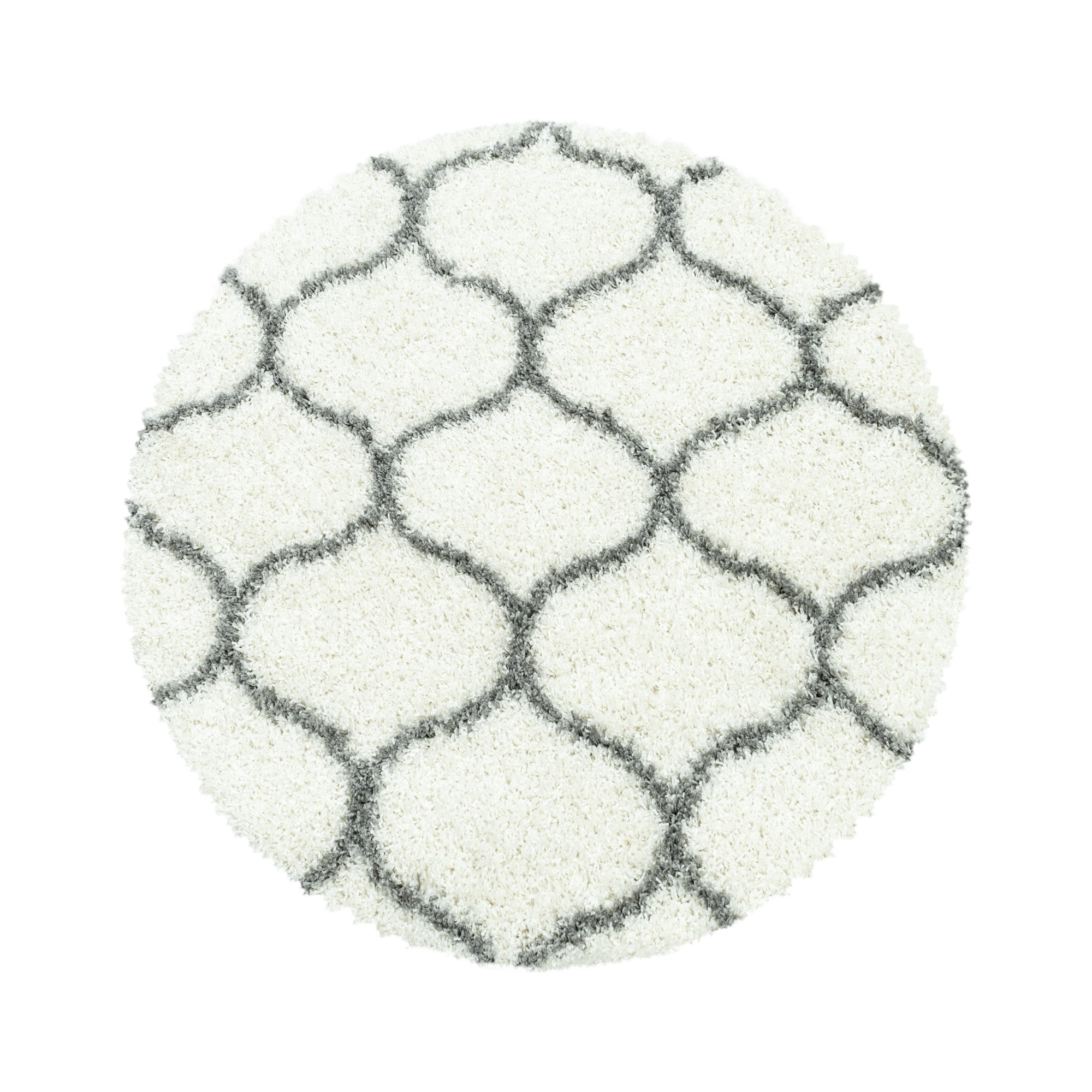 Design Hochflor Teppich Wohnzimmerteppich Muster Kachel Tile Jacquard Creme