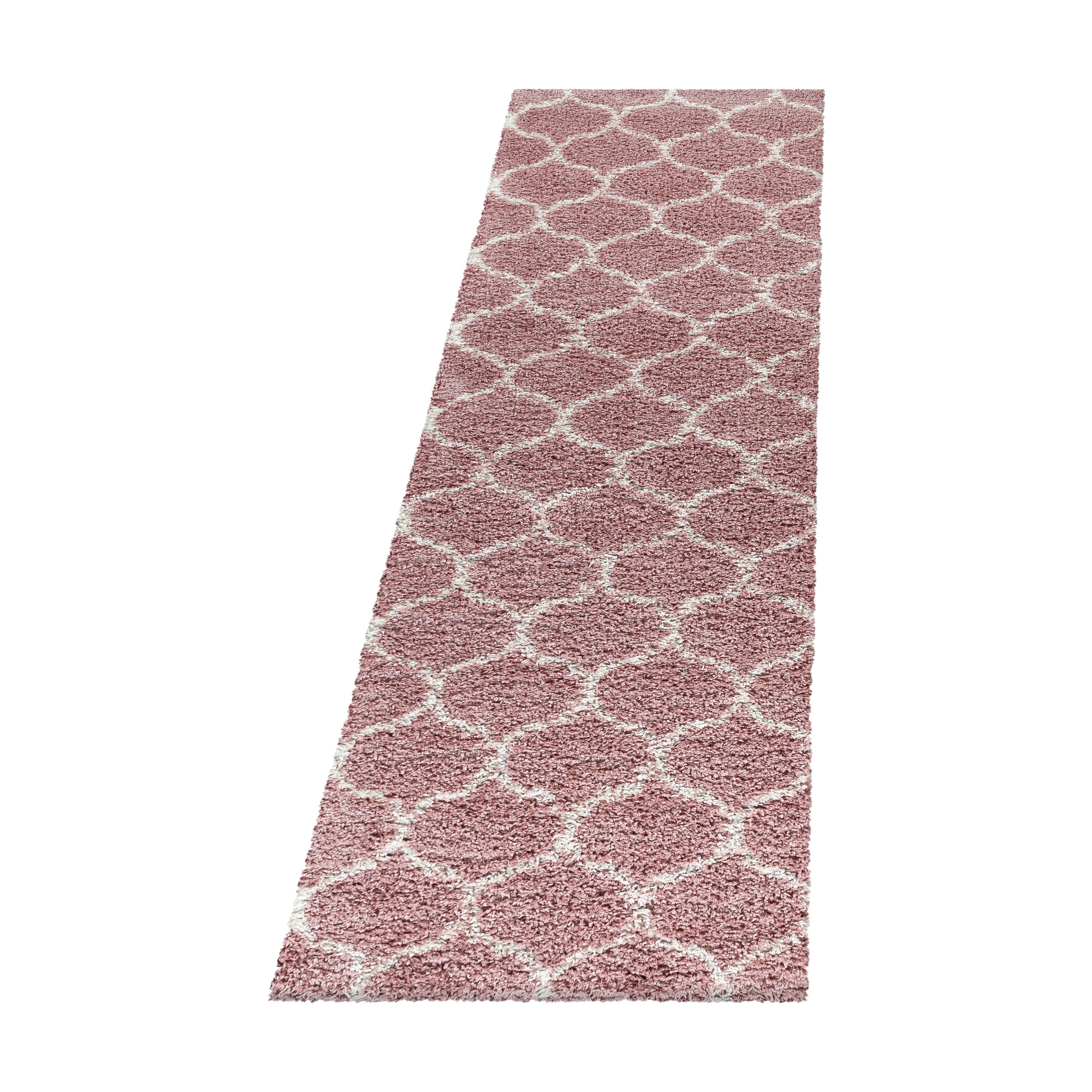 Teppich Set Shaggy Läufer Läuferset Design Kachel Tile Jacquard 3 Teile Rose