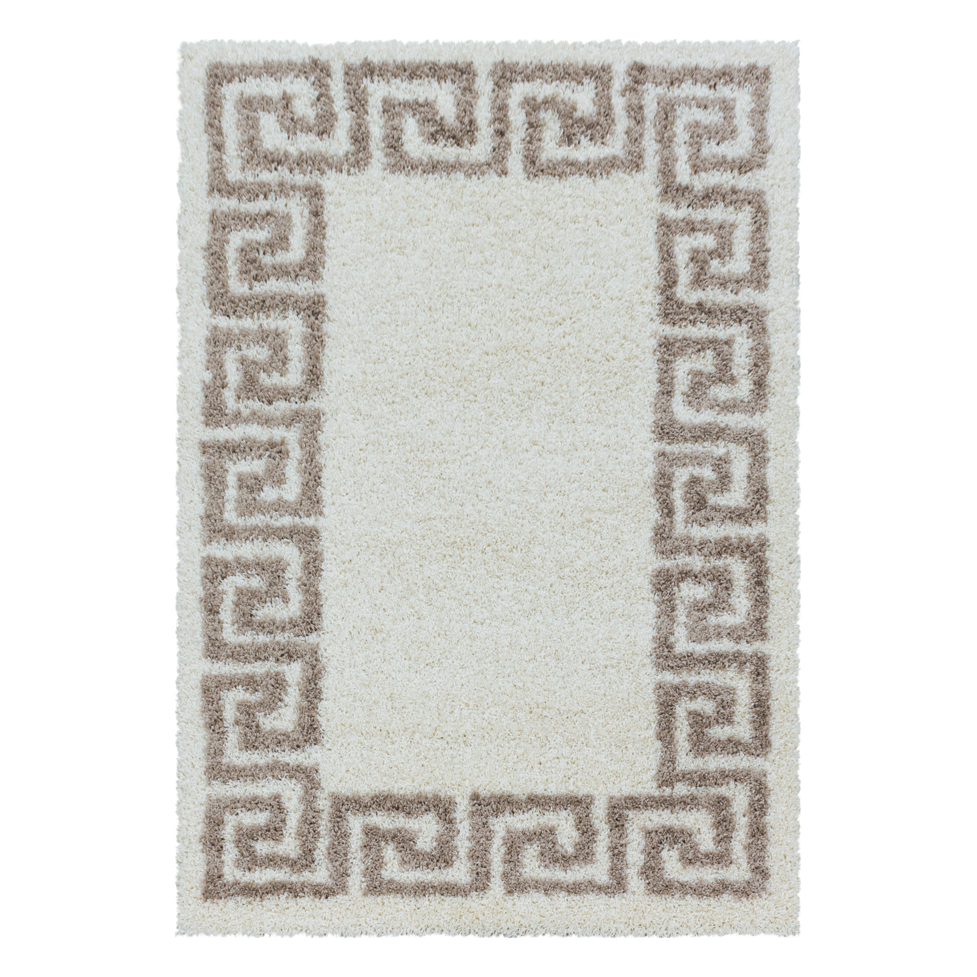 Design Hochflor Teppich Wohnzimmerteppich Muster Antike Bordüre Farbe Beige