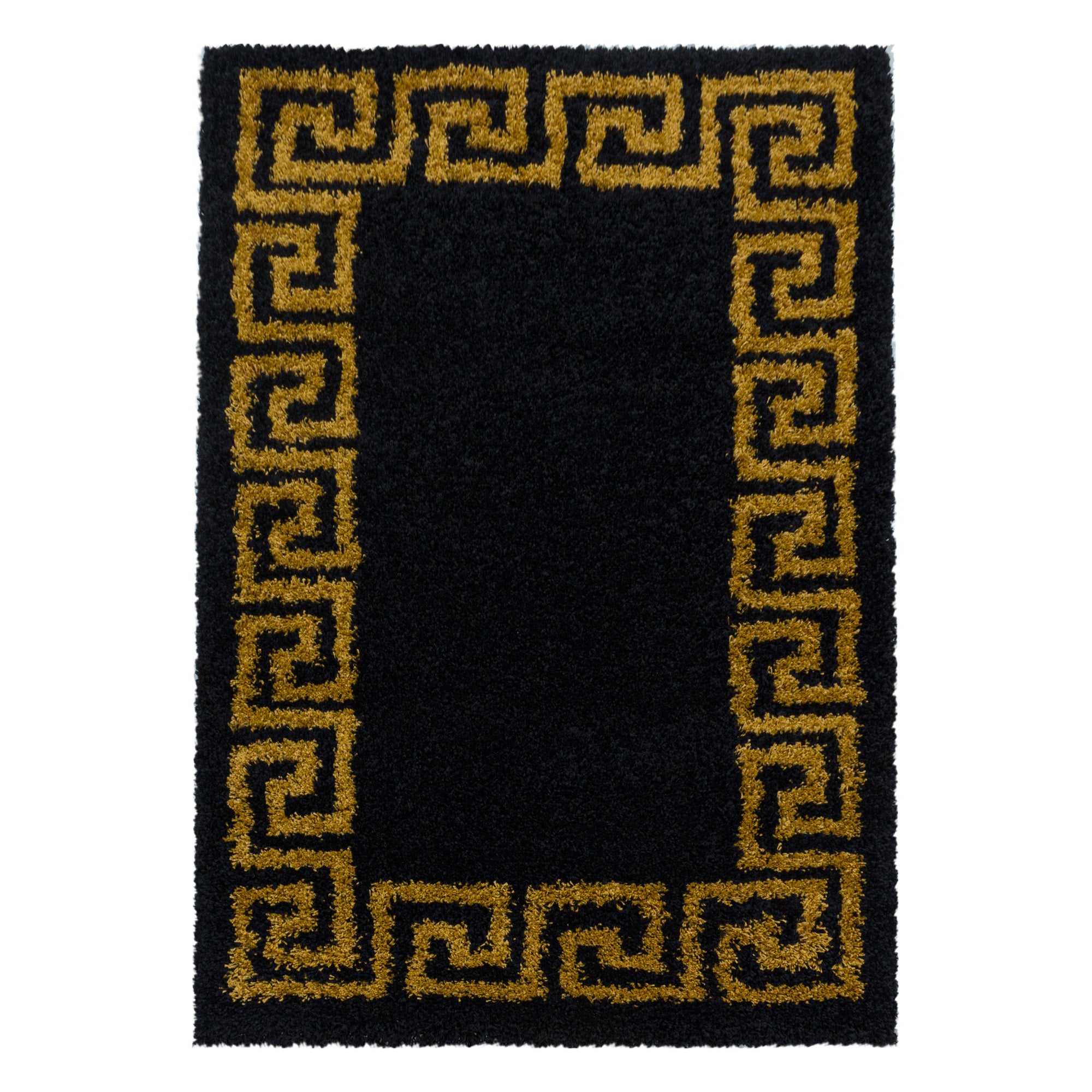 Design Hochflor Teppich Wohnzimmerteppich Muster Antike Bordüre Farbe Gold