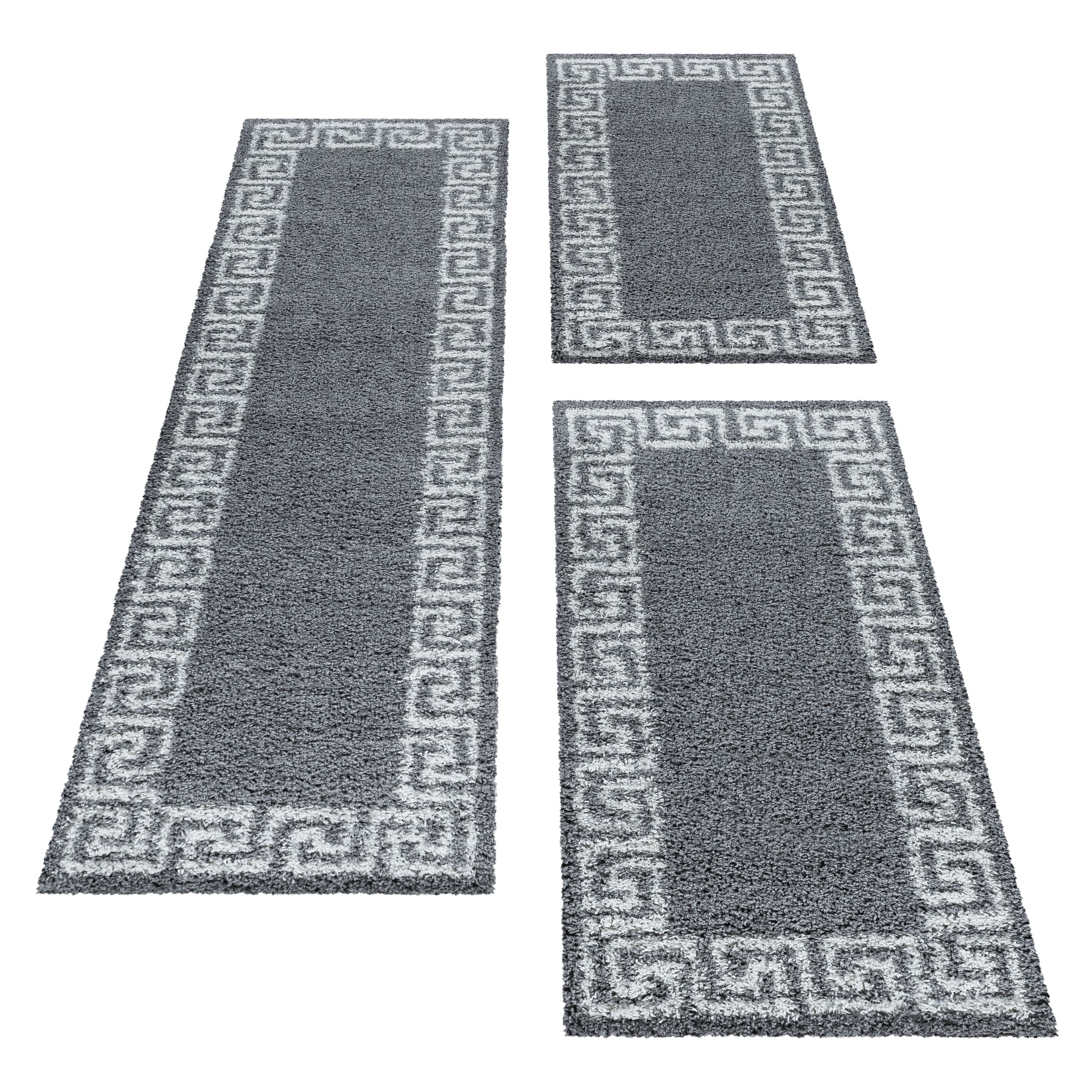 Design Teppich Set Shaggy Läufer Läuferset Muster Antike Bordüre 3 Teile