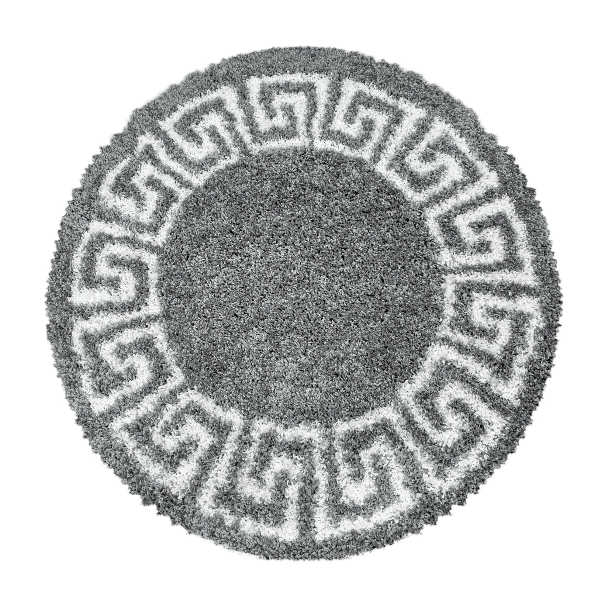 Design Hochflor Teppich Wohnzimmerteppich Muster Antike Bordüre Farbe Grau