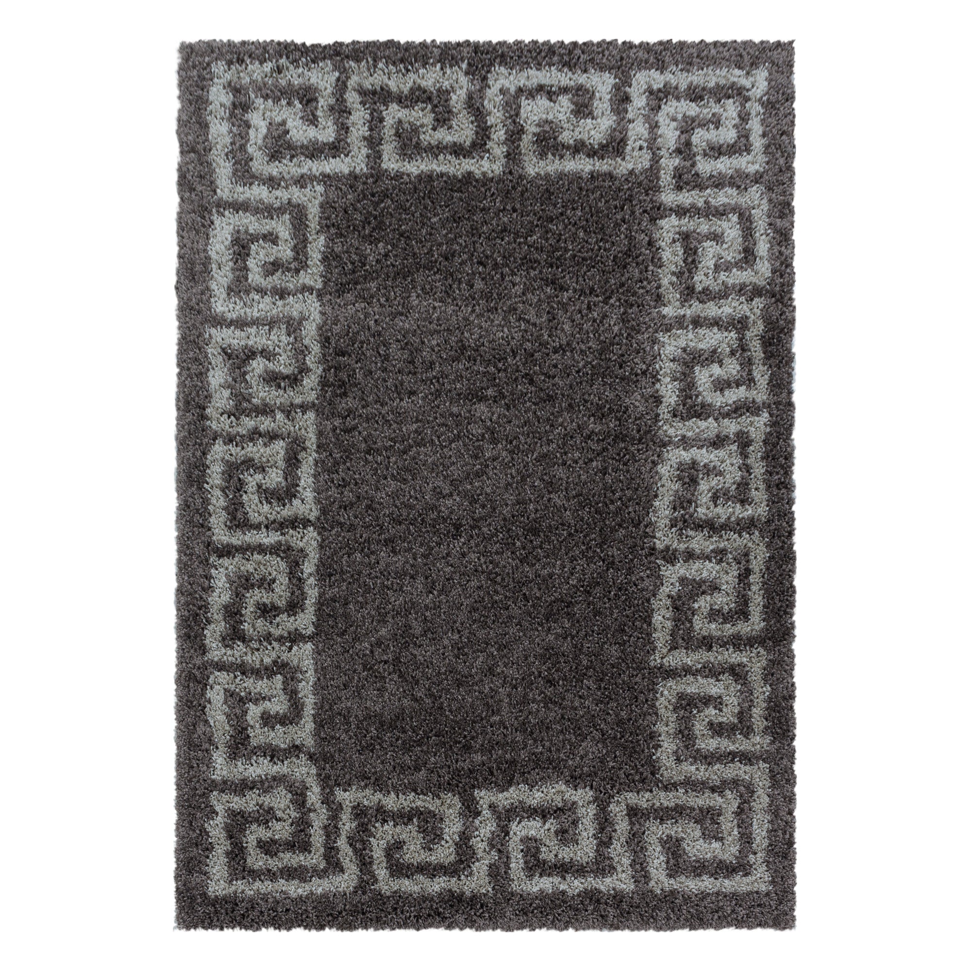 Design Hochflor Teppich Wohnzimmerteppich Muster Antike Bordüre Farbe Taupe