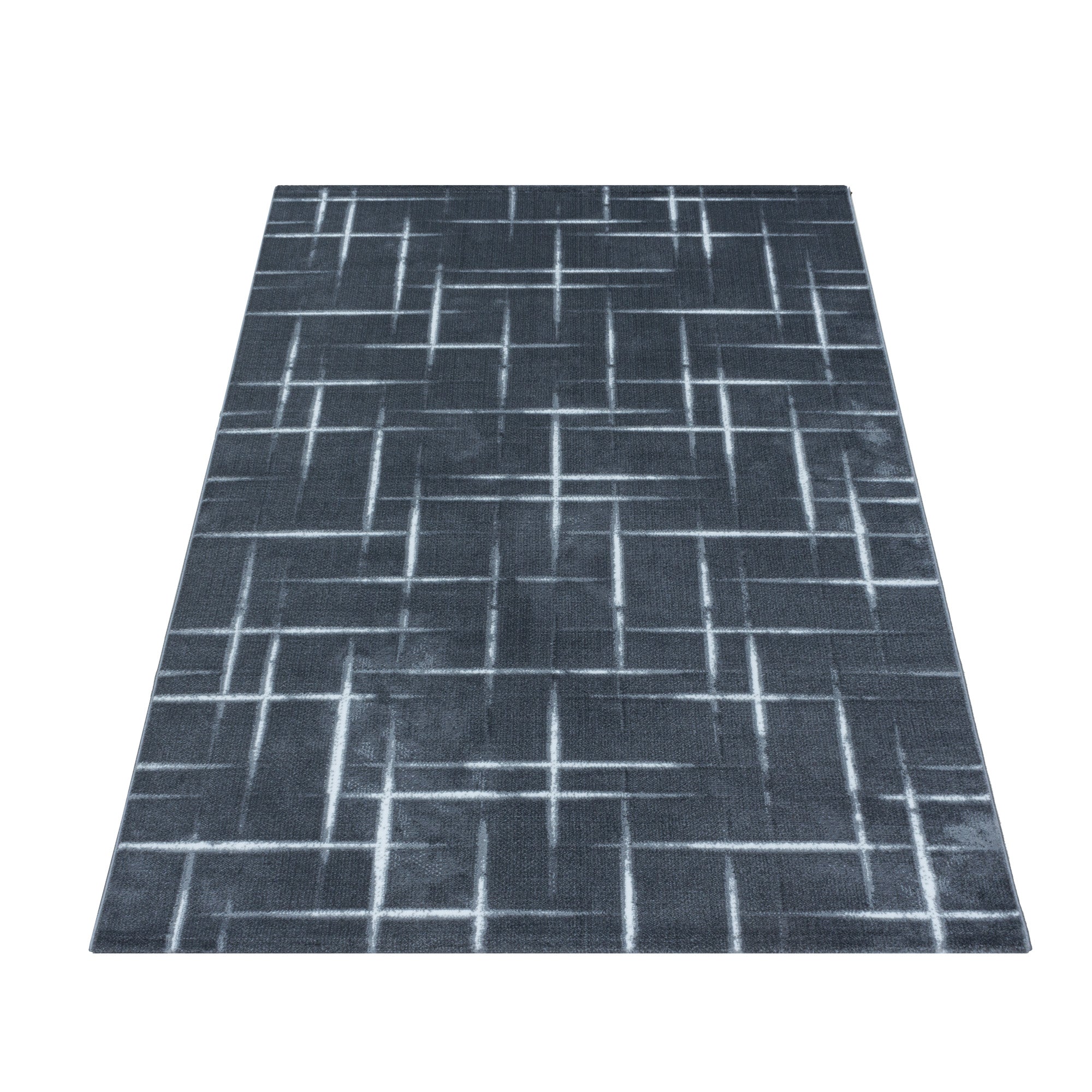 Kurzflor Design Teppich Wohnzimmerteppich Gitter Muster Soft Flor Grau
