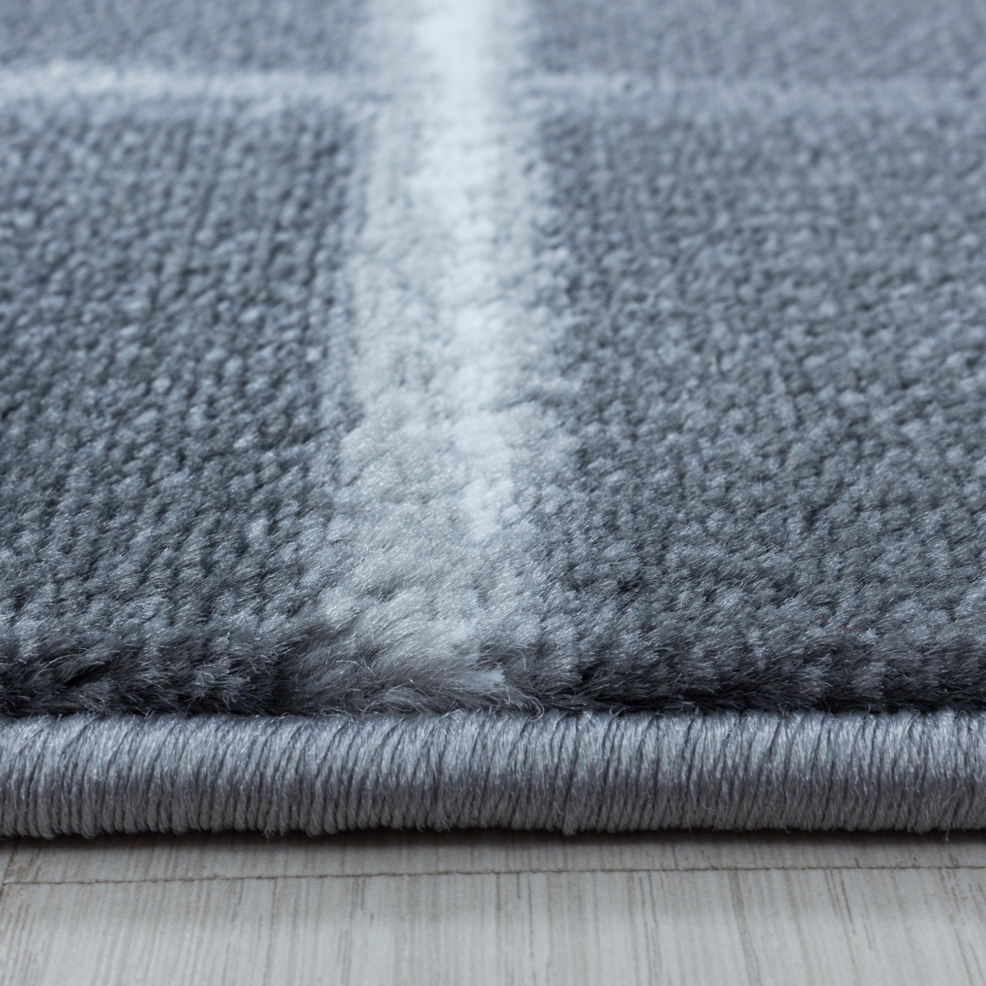 Kurzflor Design Teppich Wohnzimmerteppich Gitter Muster Soft Flor Grau